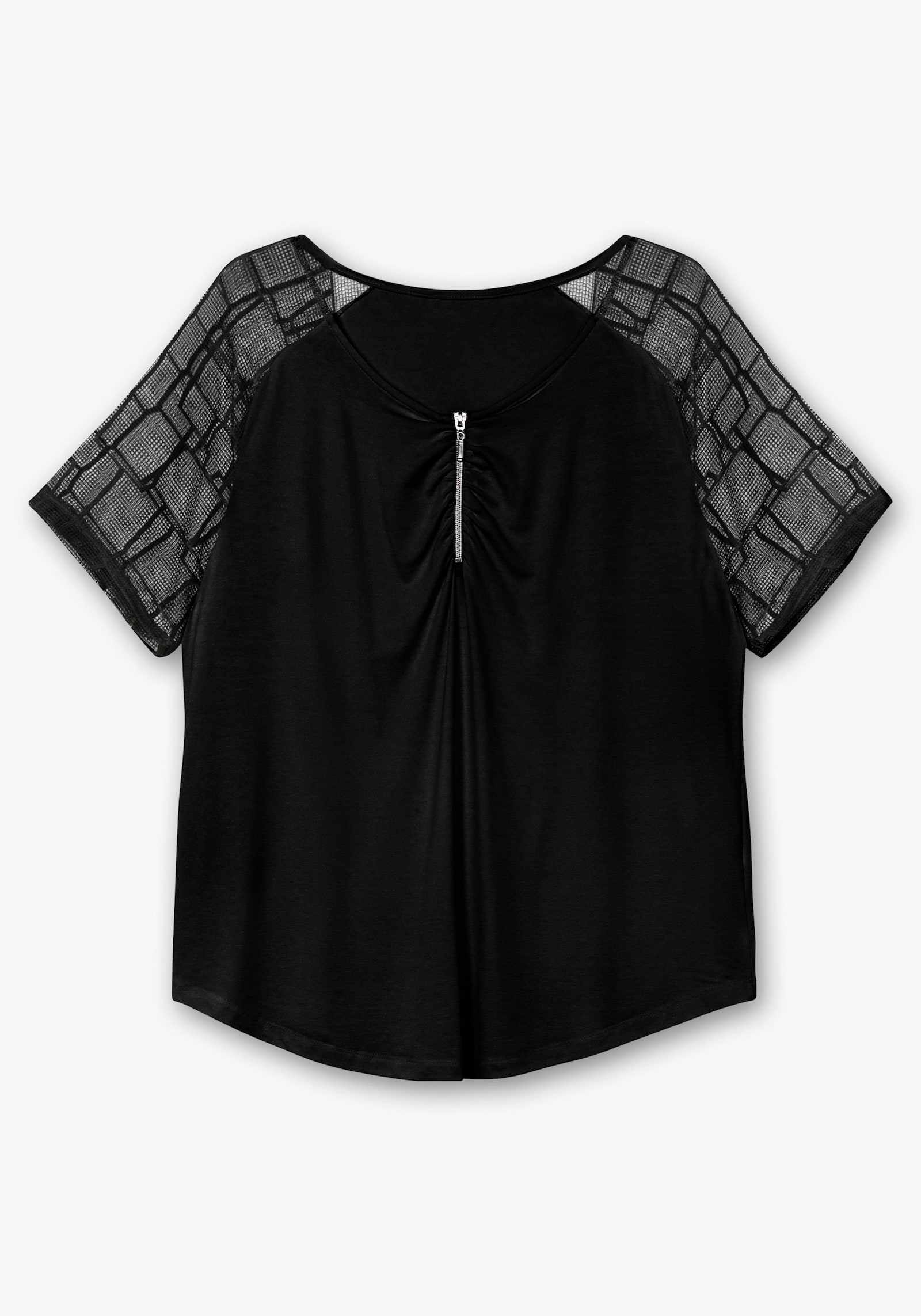 Spitzenshirt mit transparenten Ärmeln - schwarz