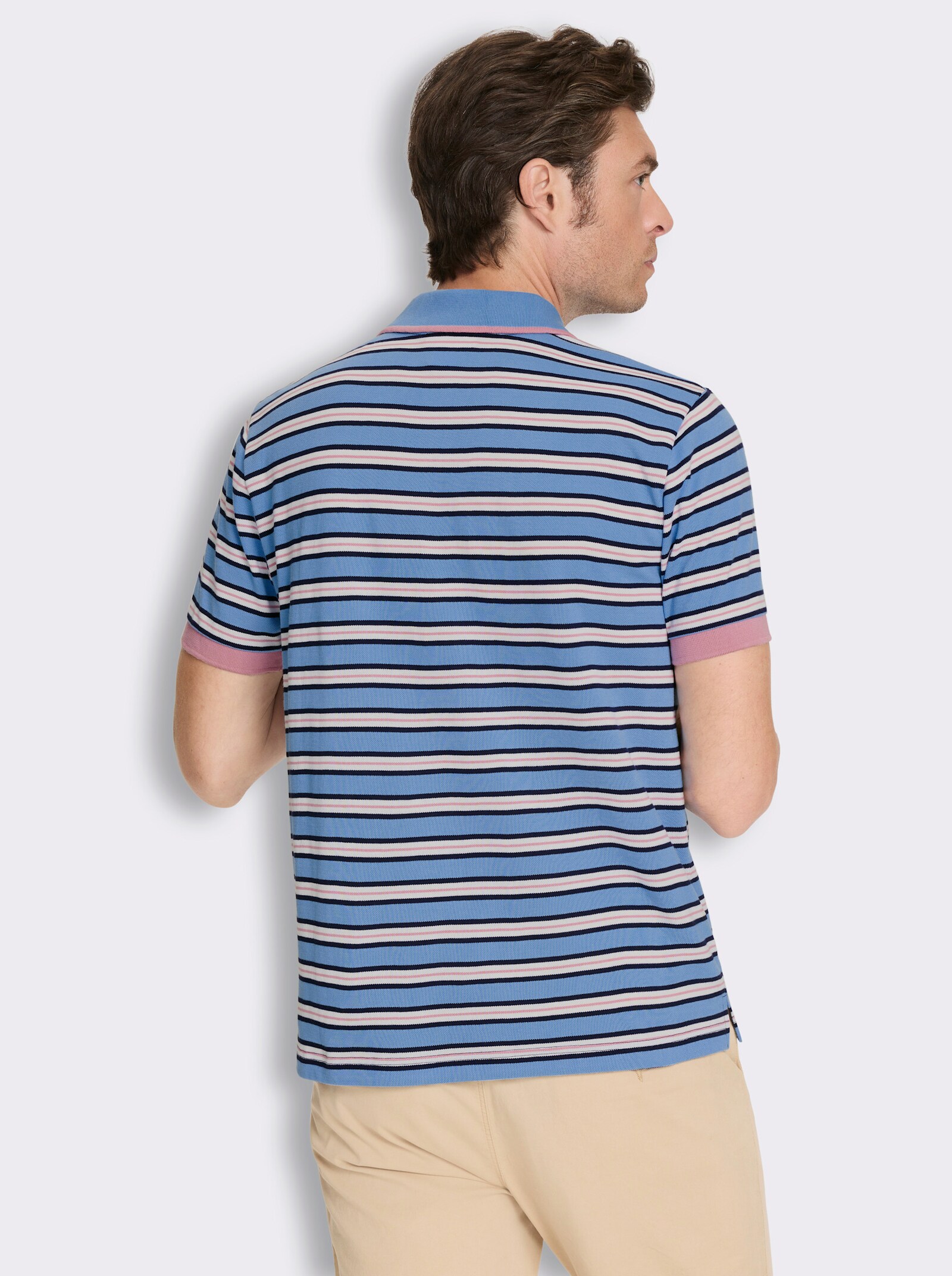 Poloshirt in Pikee-Qualität - himmelblau-gestreift