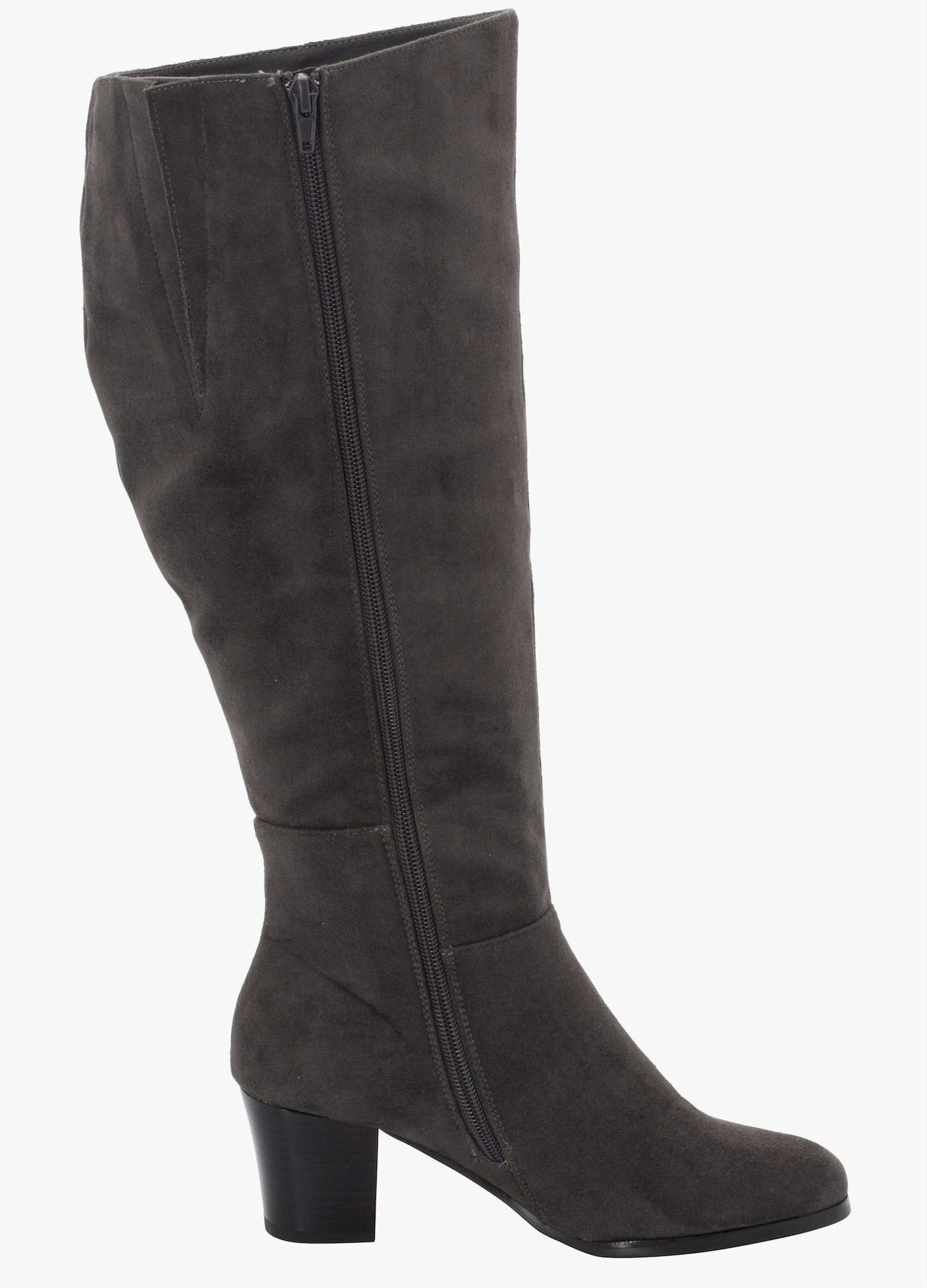 sheego Weitschaftstiefel aus Velours-Lederimitat - grau