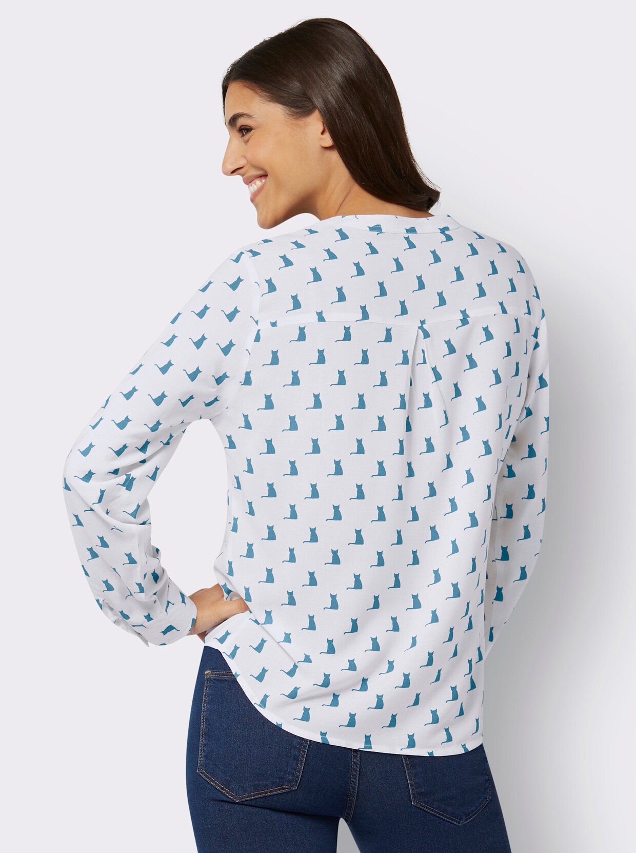 Blouse met lange mouwen - wit/topaas bedrukt