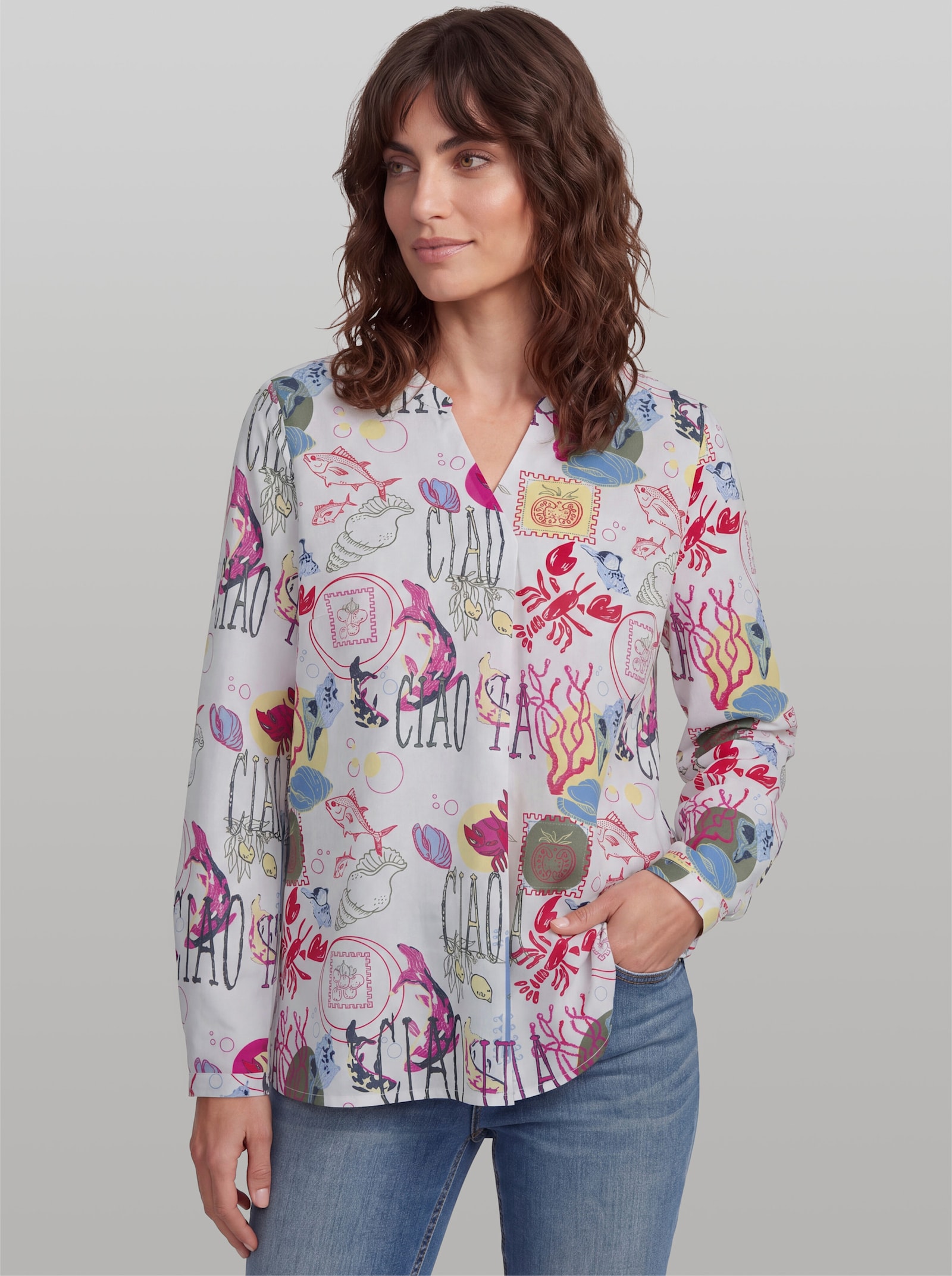 heine Druckbluse mit extravagantem Print - ecru-erdbeere-bedruckt