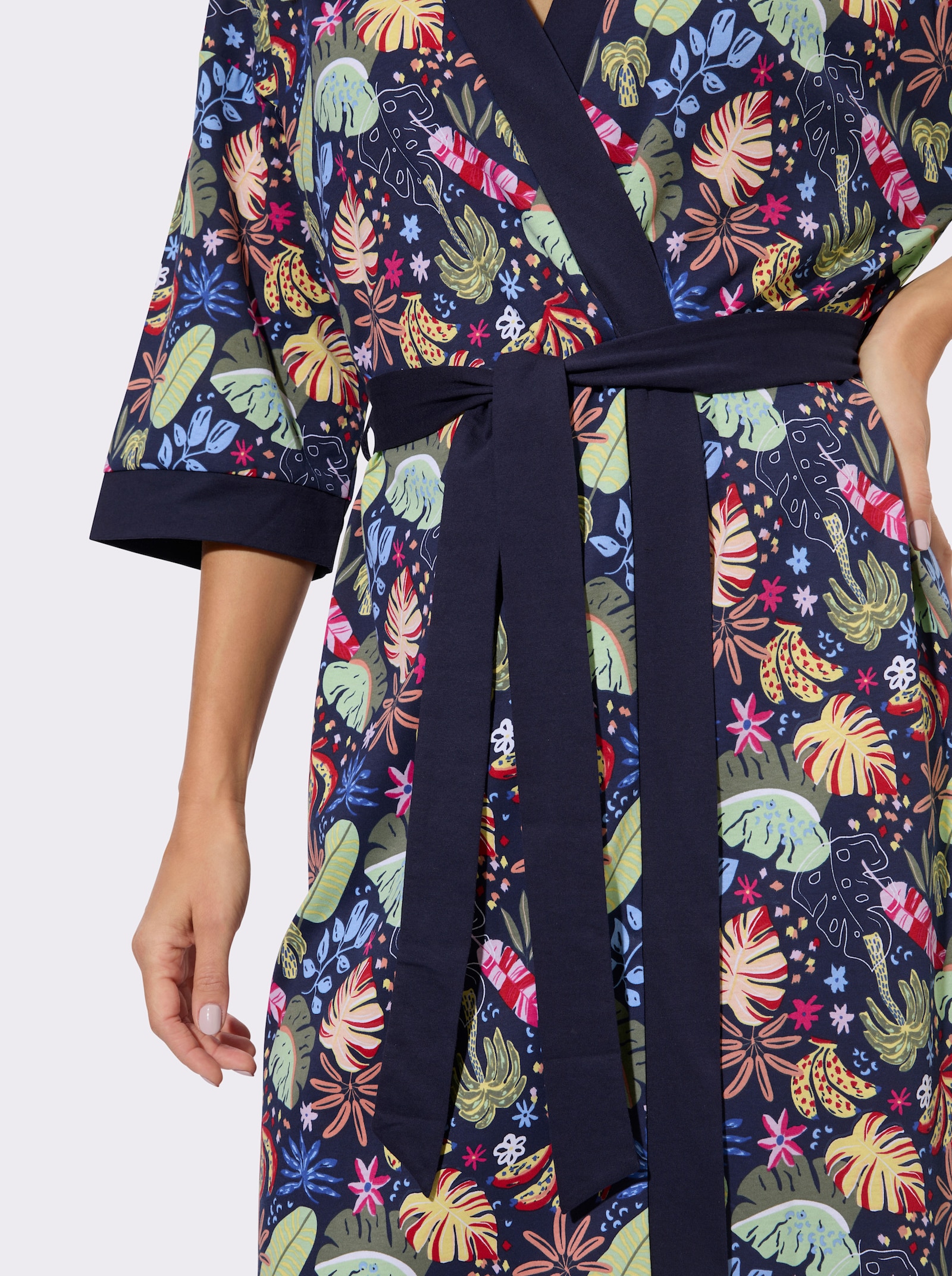Morgenmantel mit Kimono-Ärmeln - marine-bedruckt
