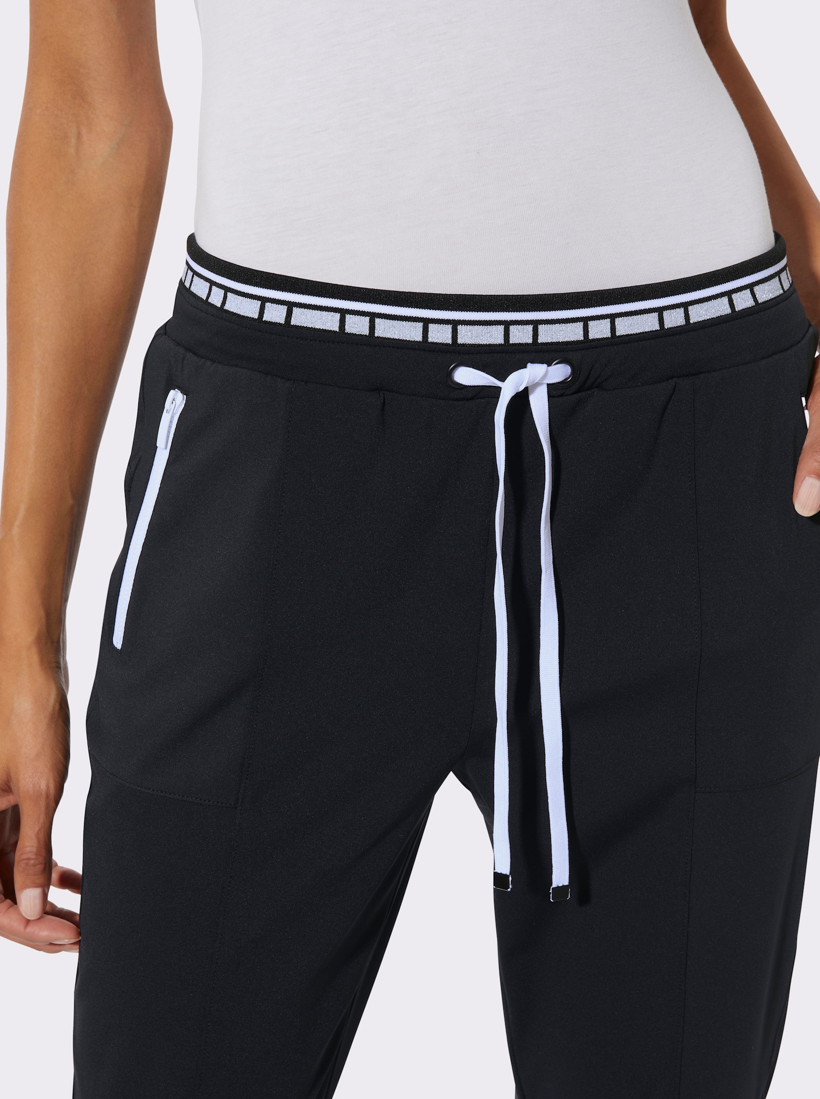 Jogg Pants mit doppeltem Bund - schwarz
