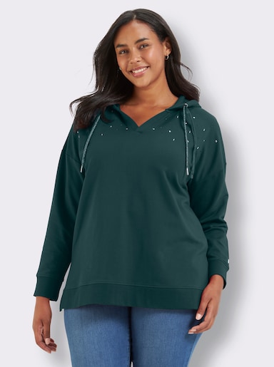 sheego Kapuzensweatshirt mit Ziersteinchen - kirsche