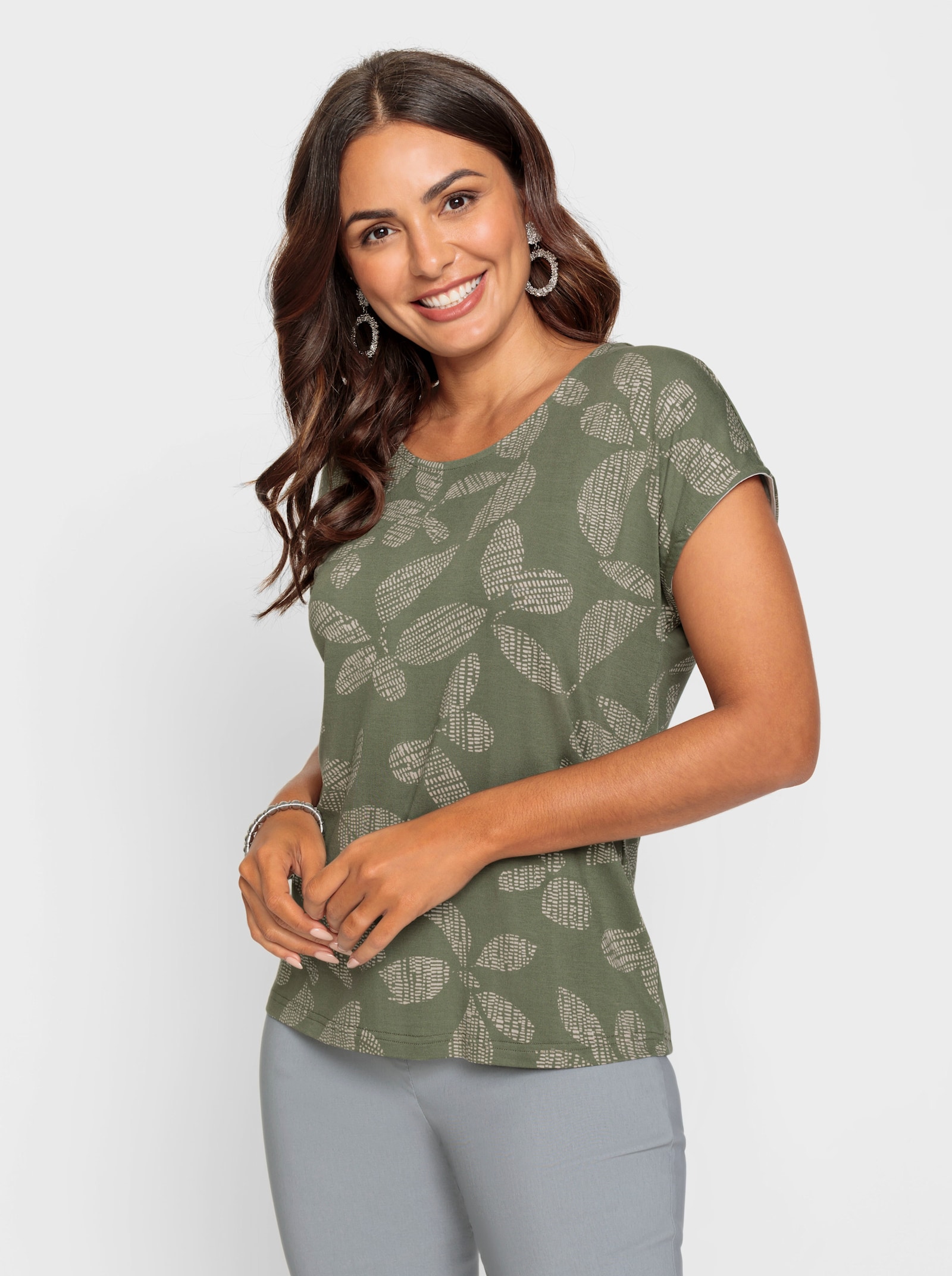 Shirt met print van viscose, bedrukt - kaki/zand/bedrukt