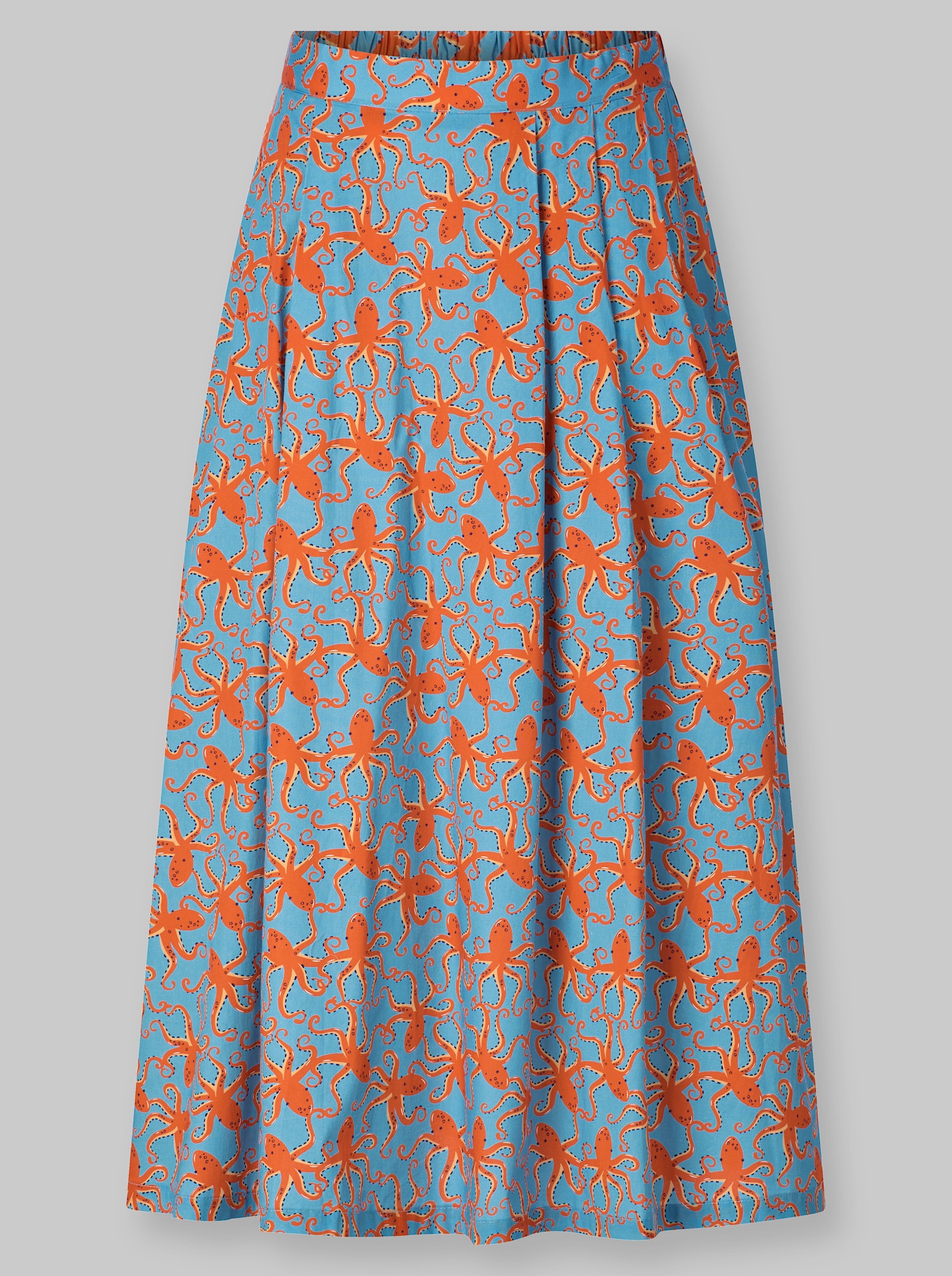 heine A-Linien-Rock mit Kraken-Print - aqua-orange-bedruckt