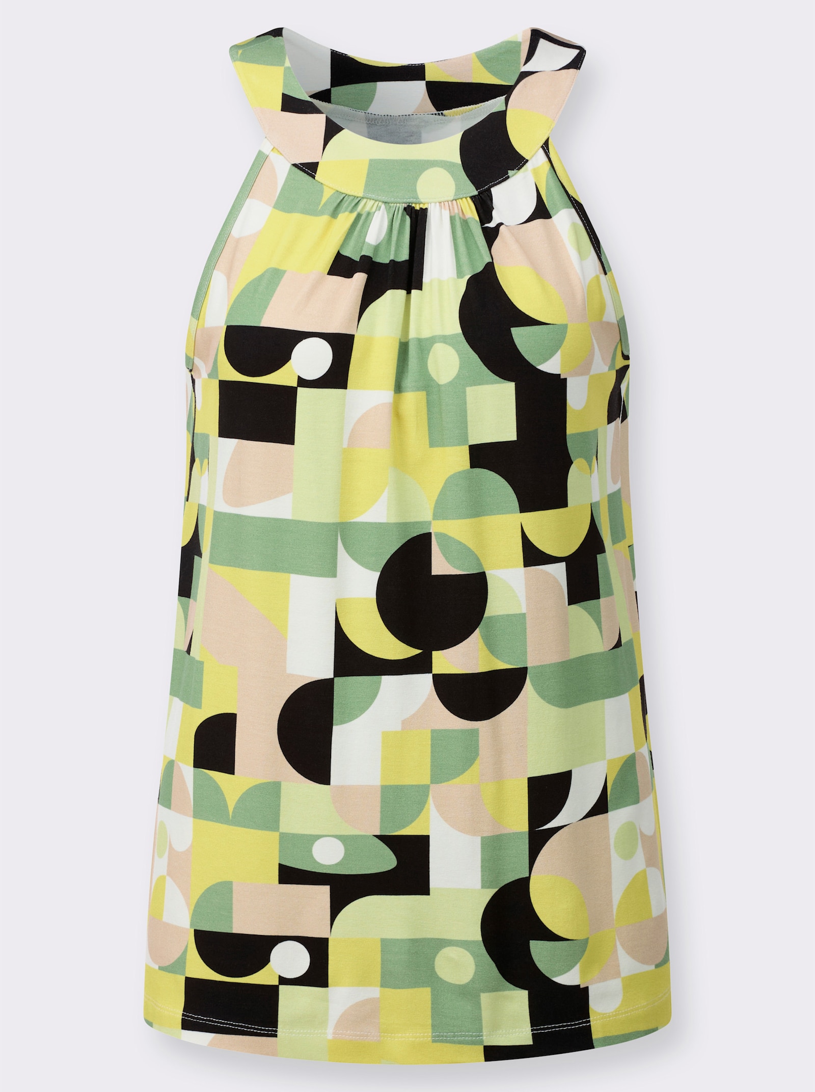 Shirttop in A-lijn - pistache/zwart bedrukt