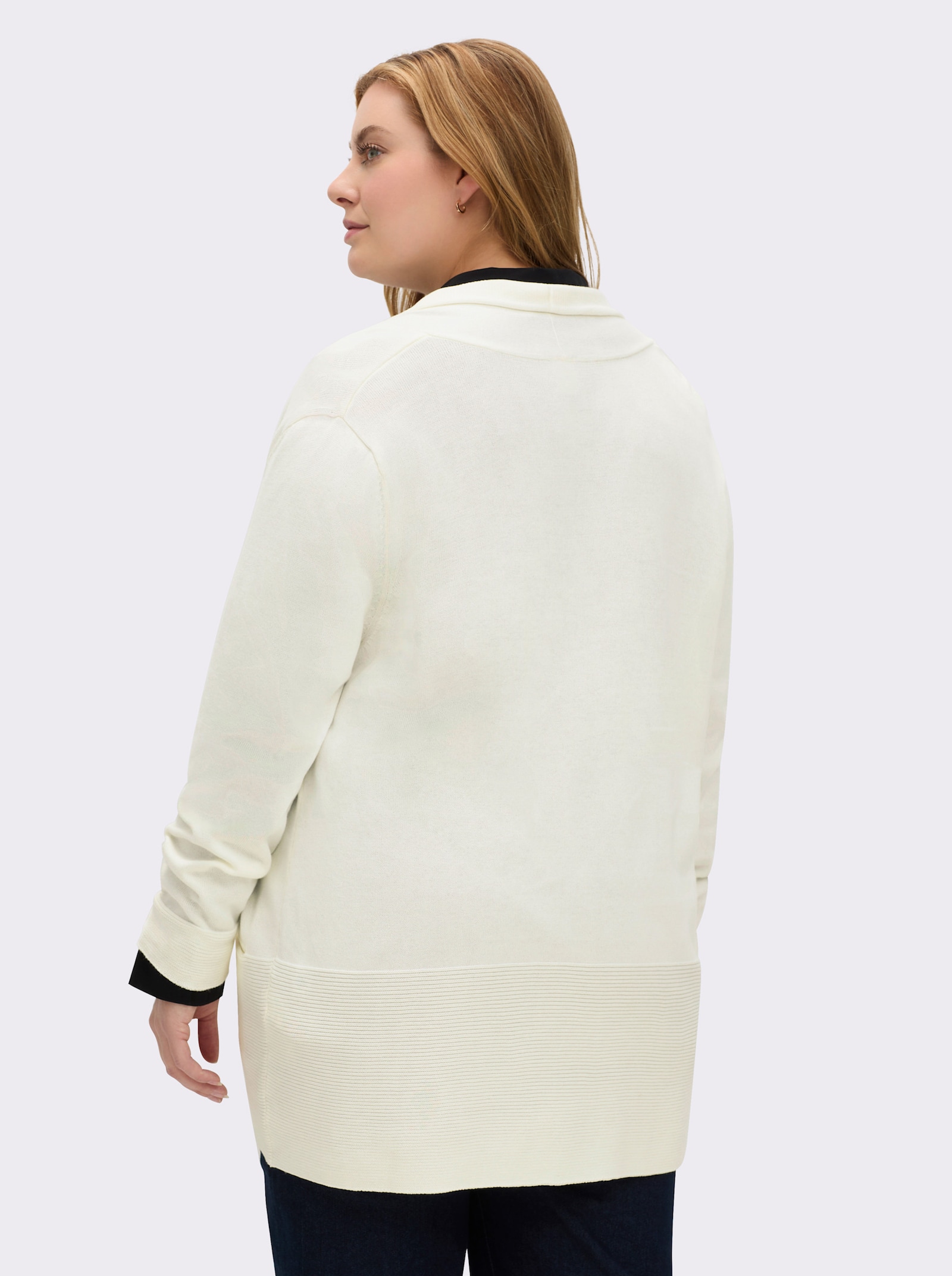 Longstrickjacke mit Schalkragen - wollweiß