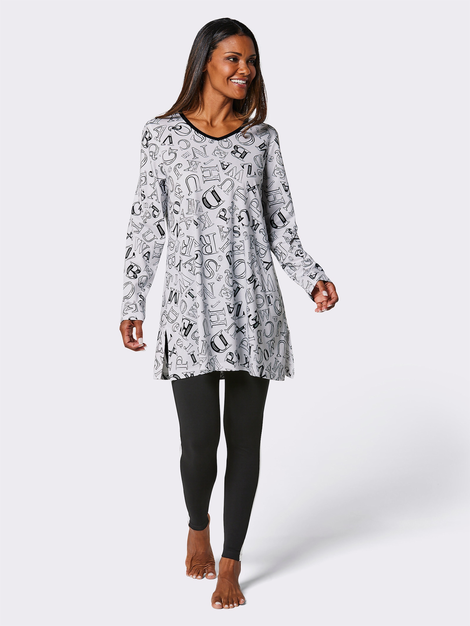 wäschepur Schlafanzug mit Letterprint und Galonstreifen - weiß-schwarz-bedruckt