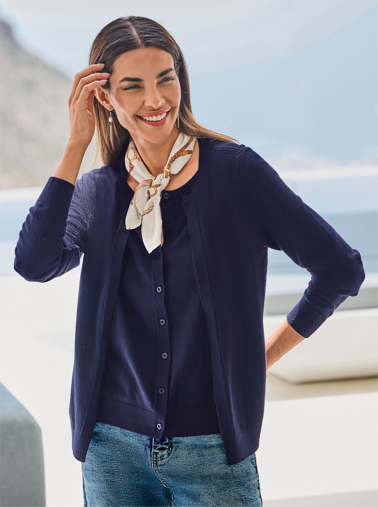 heine Strickjacke in 2-in-1-Optik - marine