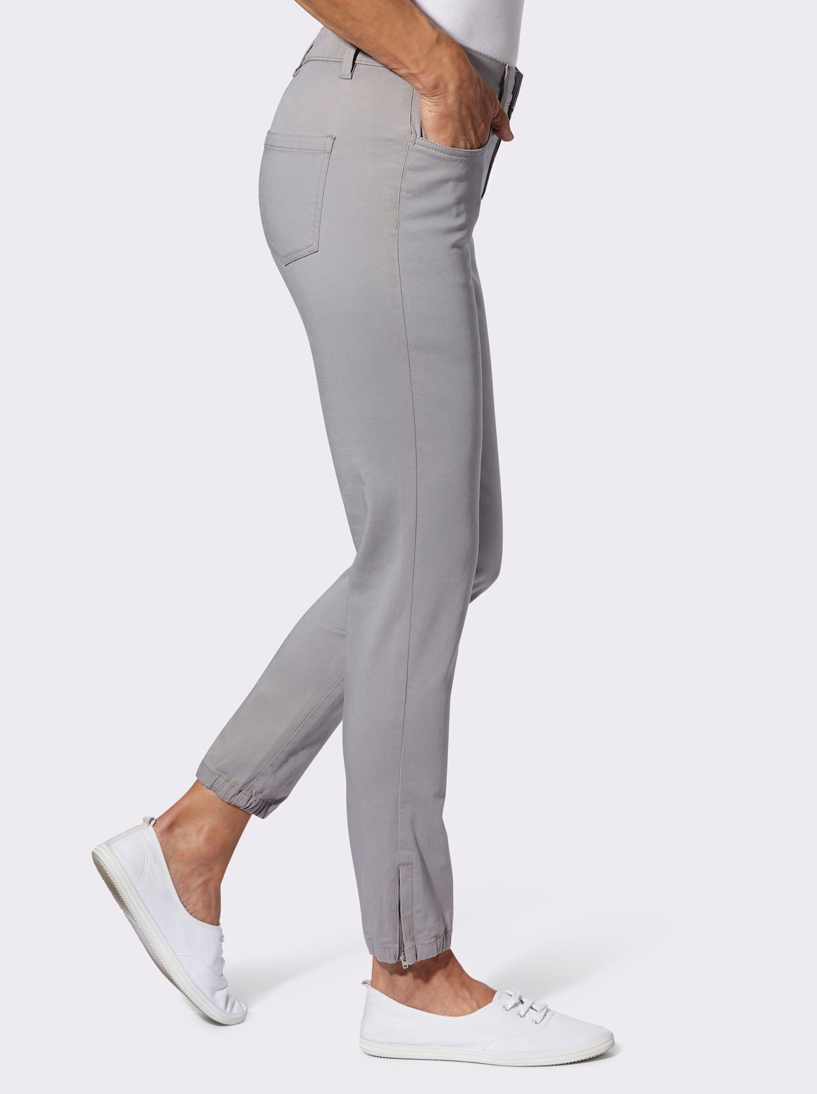 Jeans met ritssluiting aan de zoom - steengrijs