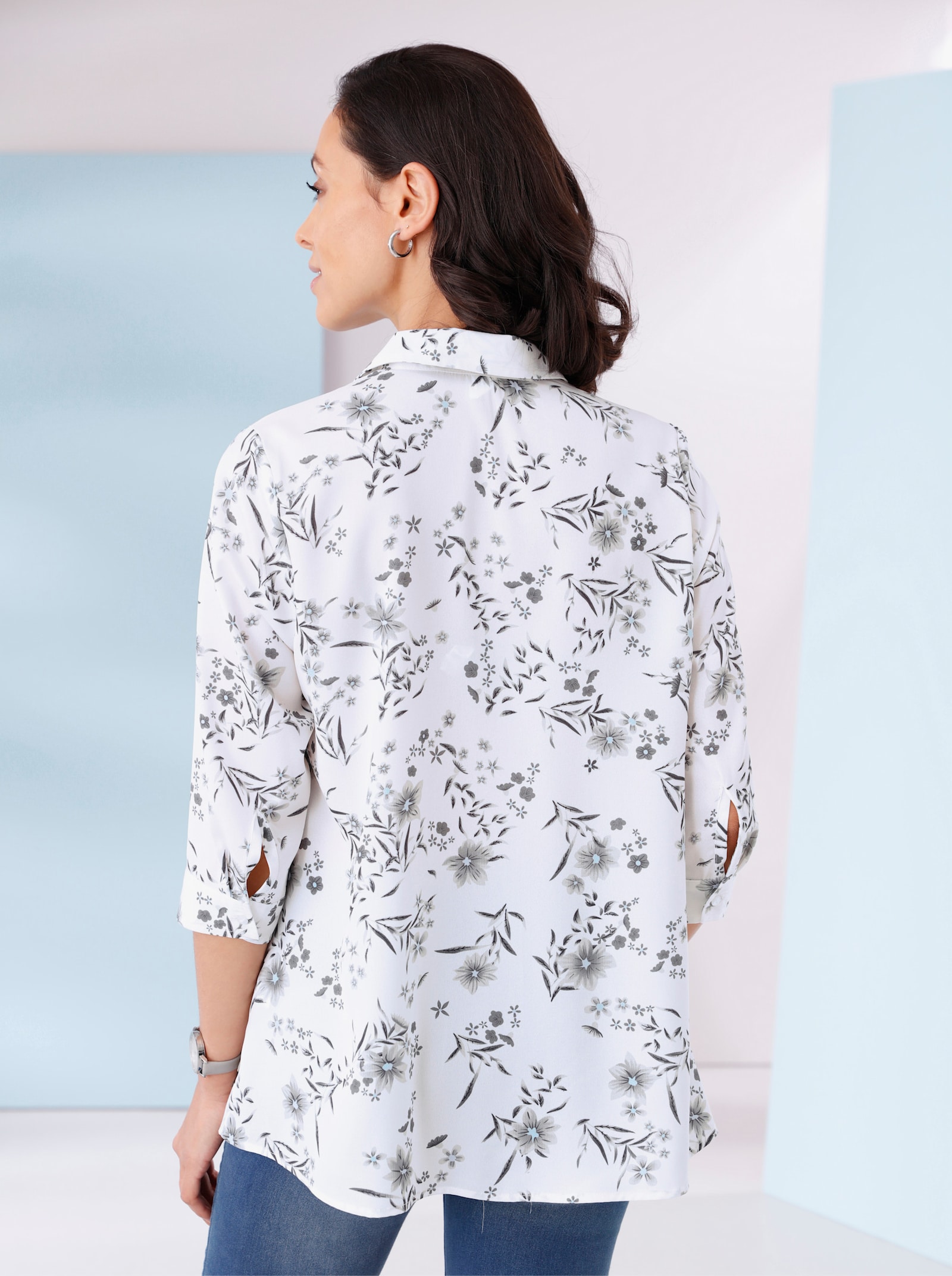 Lange blouse met bloemetjesprint - wit geprint