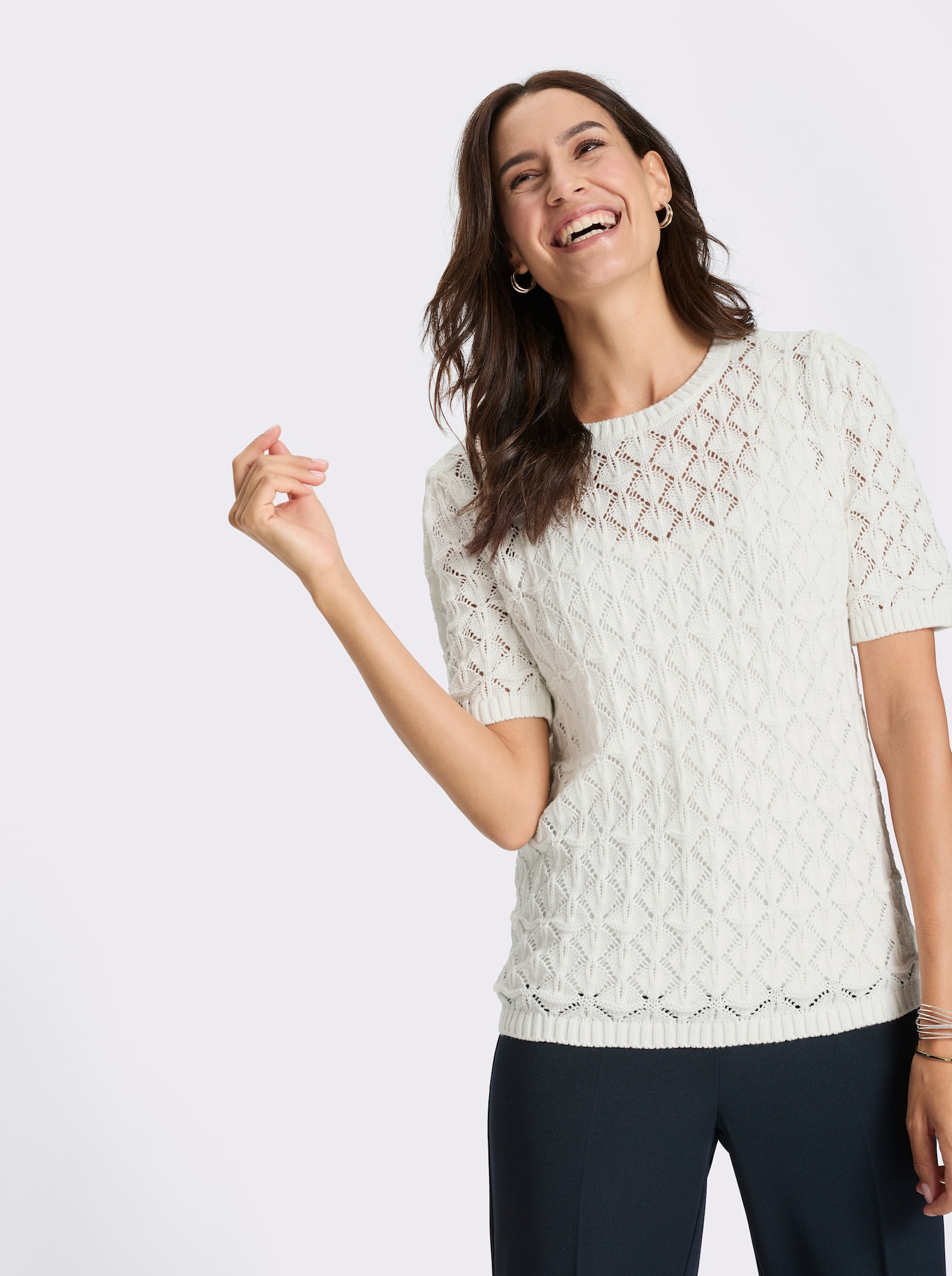 Baumwollpullover mit Faltendetails - ecru