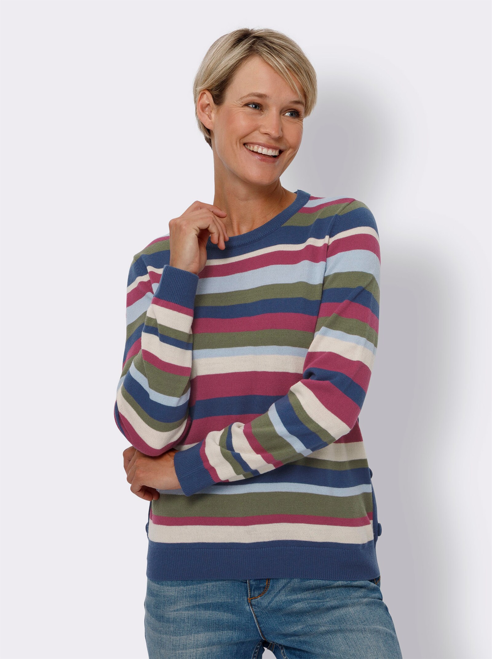 Långärmad tröja med randmönster - jeansblå-ljung-randig