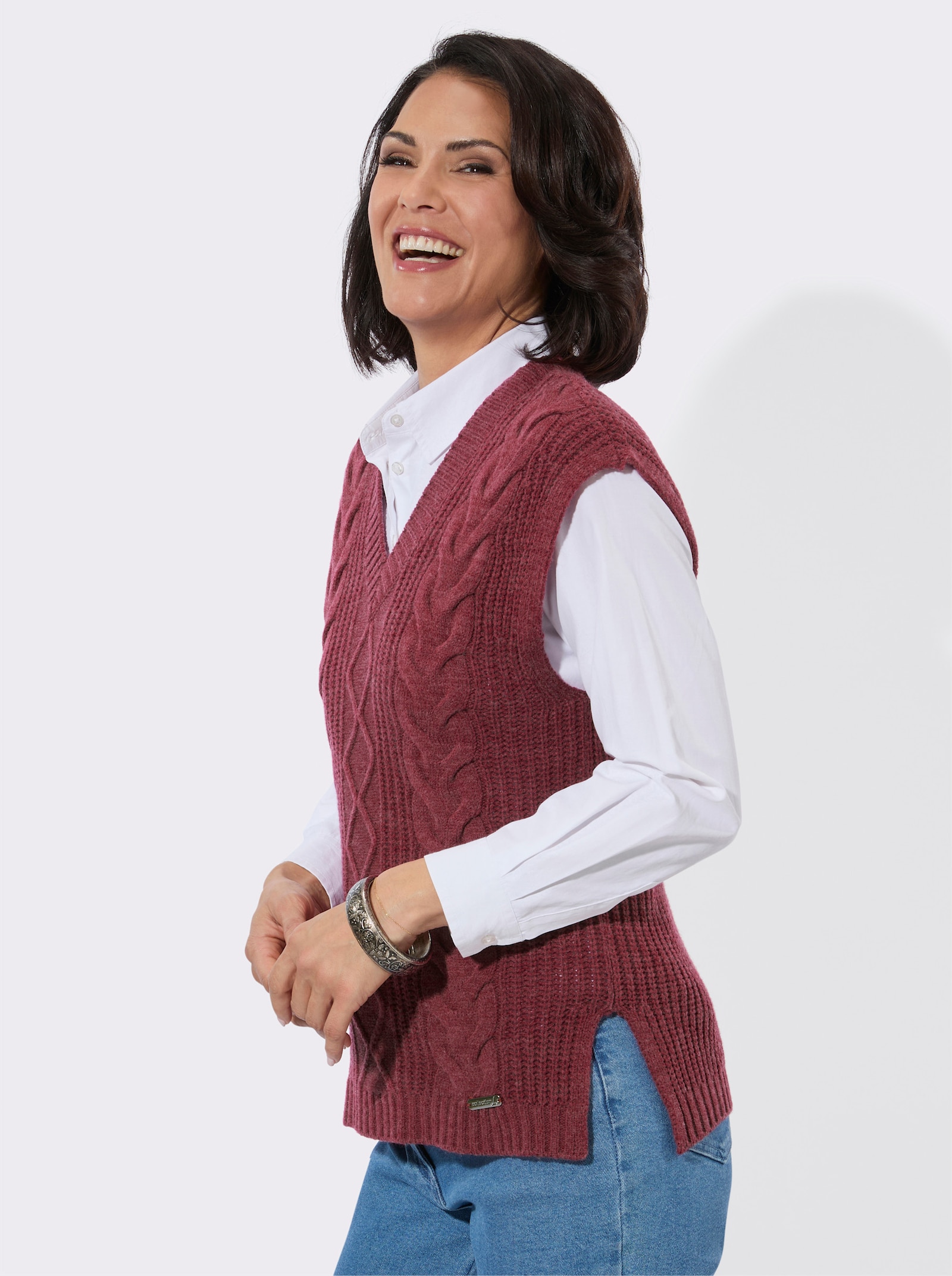 Pullunder mit großzügigem V-Ausschnitt - dunkelrot-meliert