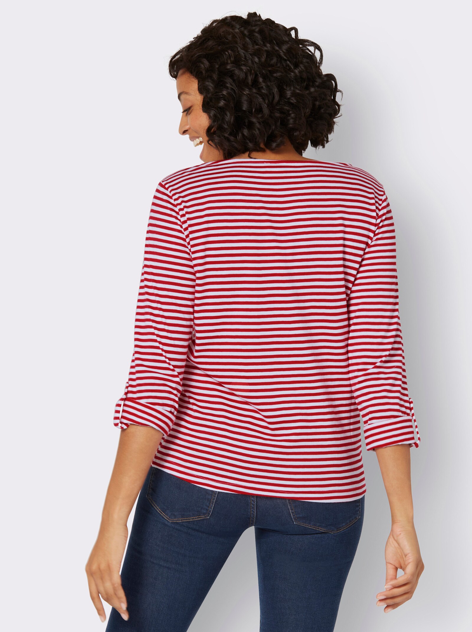 Ringelshirt mit Krempelärmeln - rot-weiß-geringelt