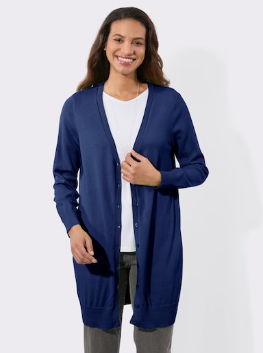Longstrickjacke mit gerippten Bündchen - royalblau