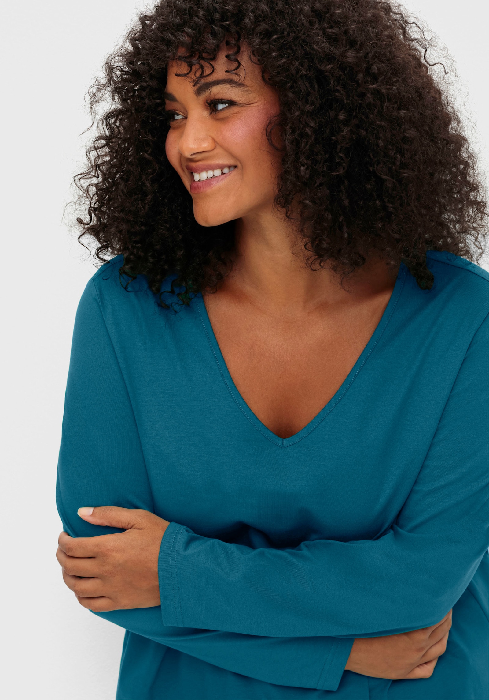 sheego Langarmshirt in leichter A-Linie - topas