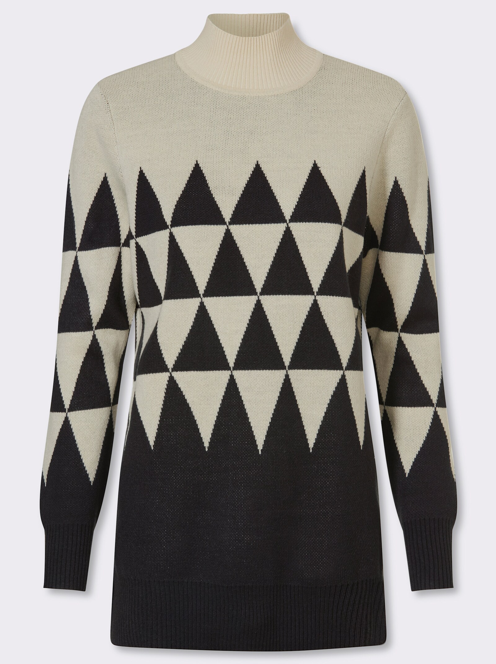 Longpullover mit grafischem Jacquardmuster - sand-schwarz-gemustert