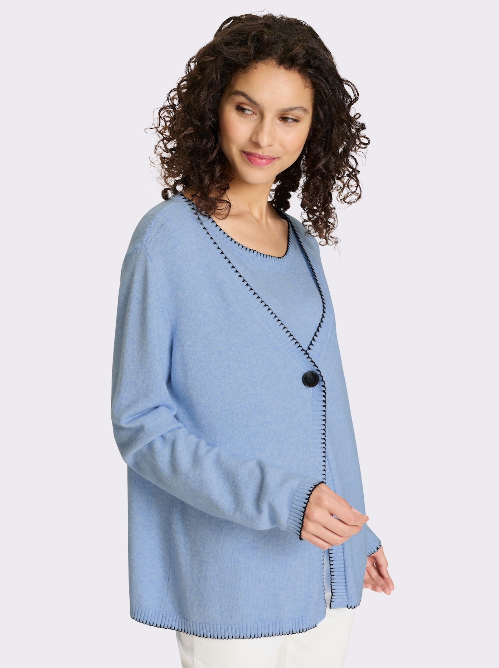 heine Twin-Set mit Kontrast-Details - eisblau-meliert