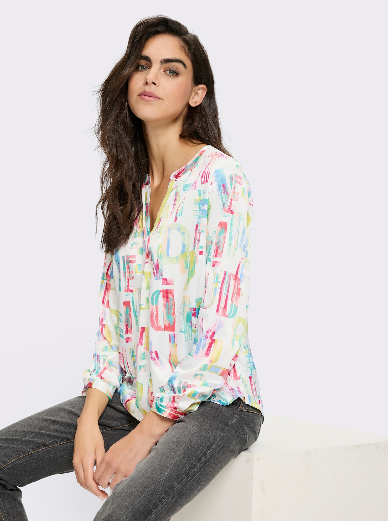 heine Druckbluse - ecru-limone-bedruckt