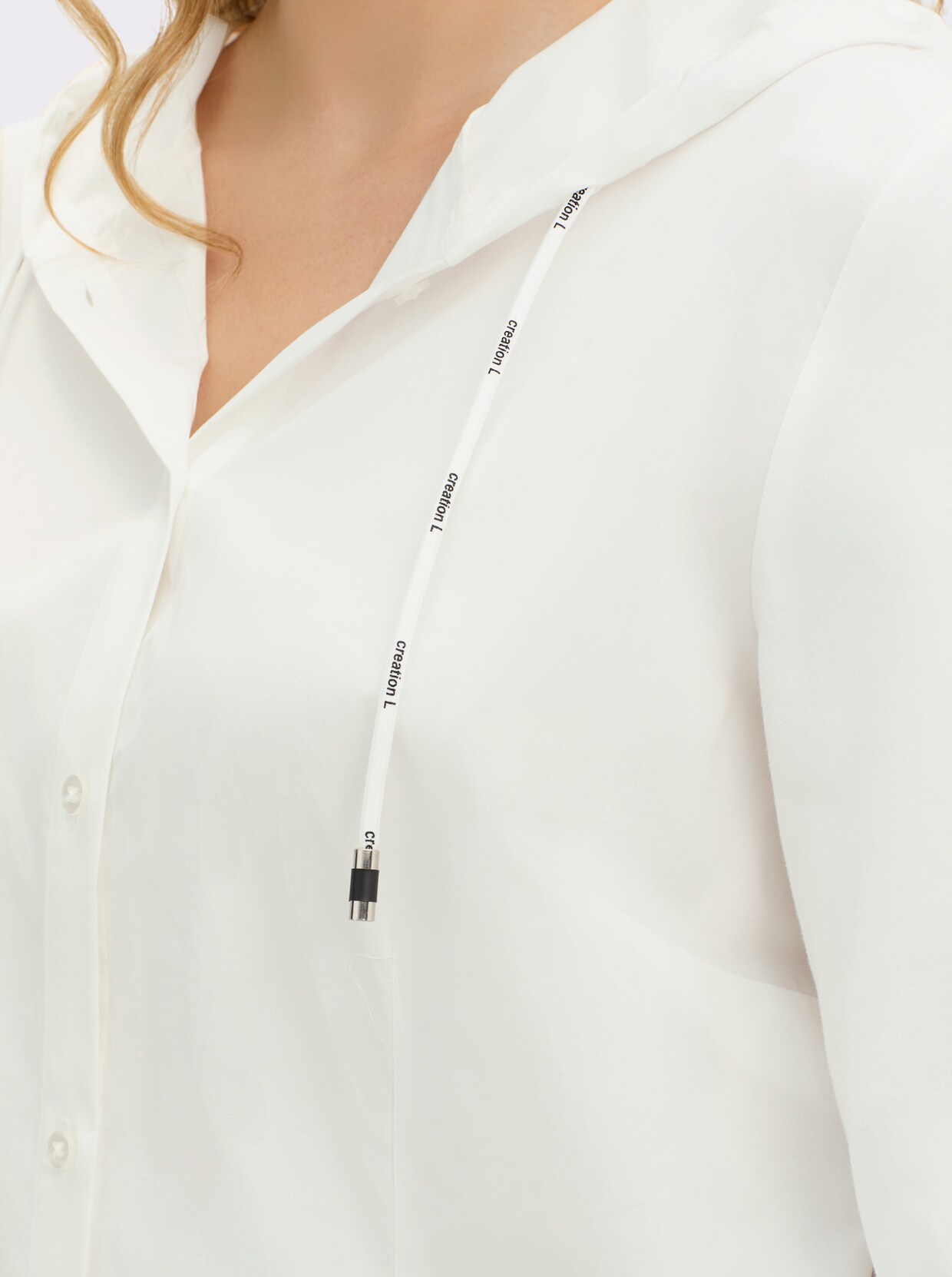 Langarmbluse mit Kapuze - ecru