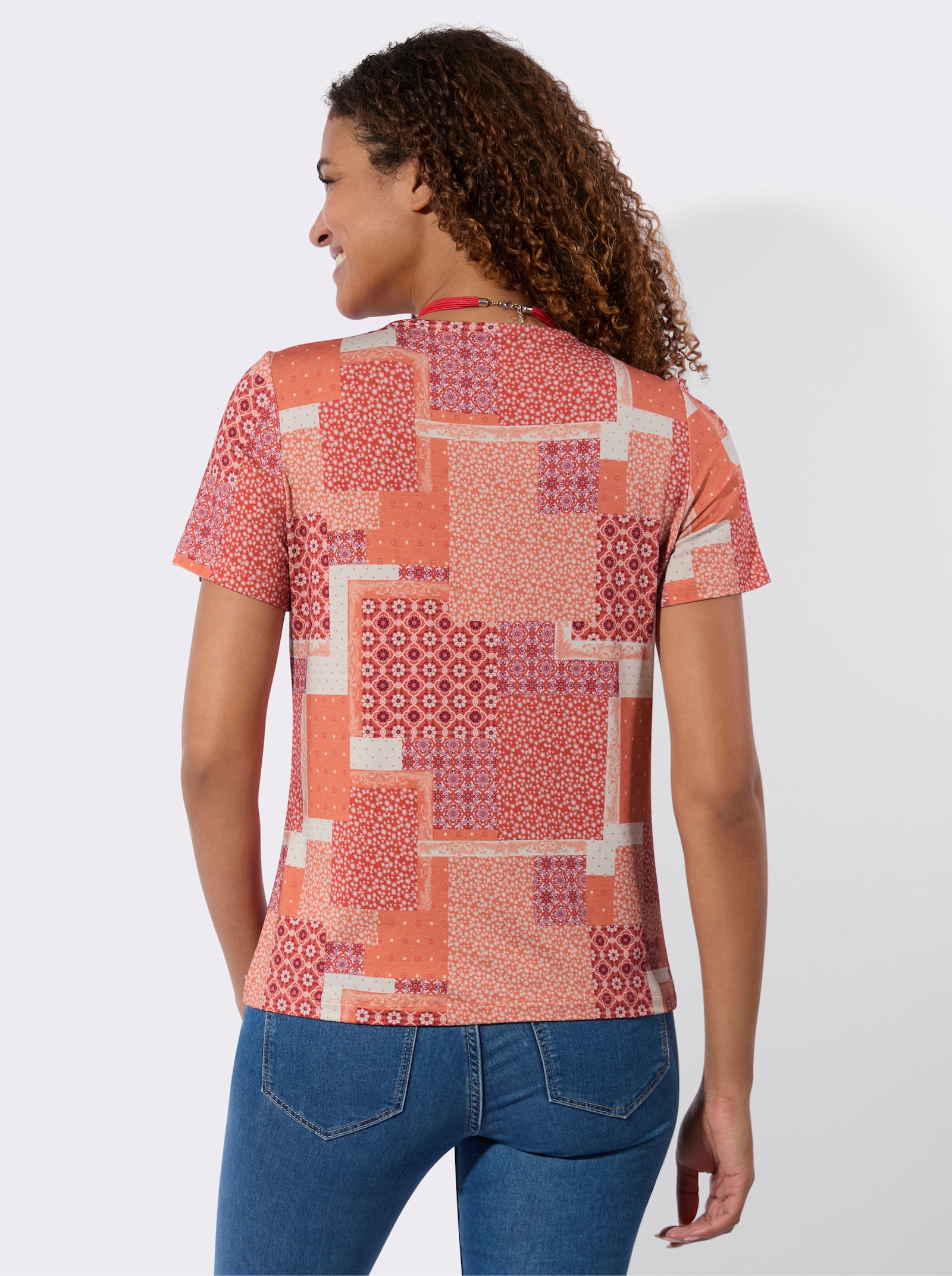 Print-Shirt mit Patchwork-Dessin - champagner-papaya-bedruckt