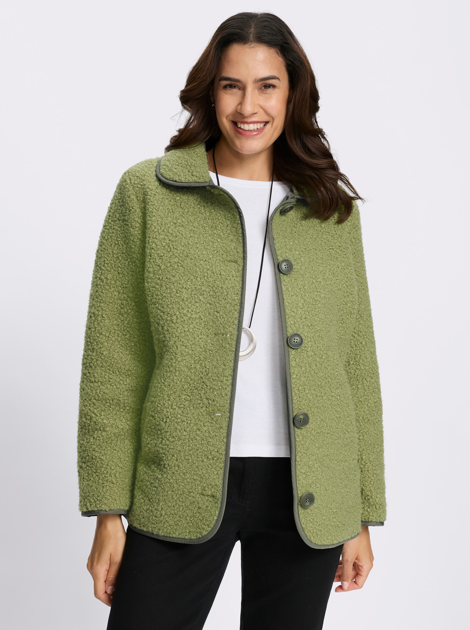 Boucléjacke mit Innenfutter - schilf