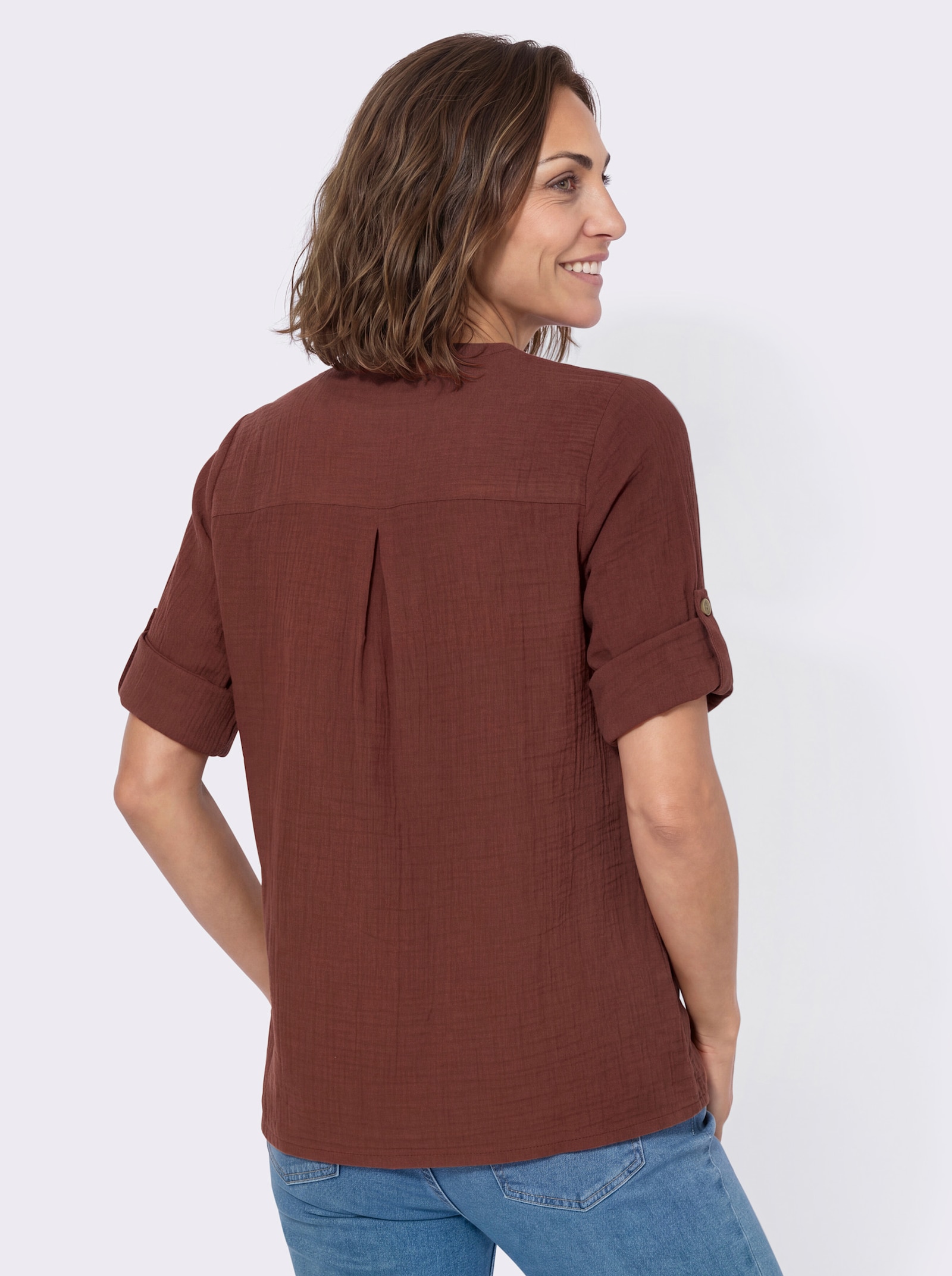 3/4-Arm-Bluse mit Krempelfunktion - rotbraun