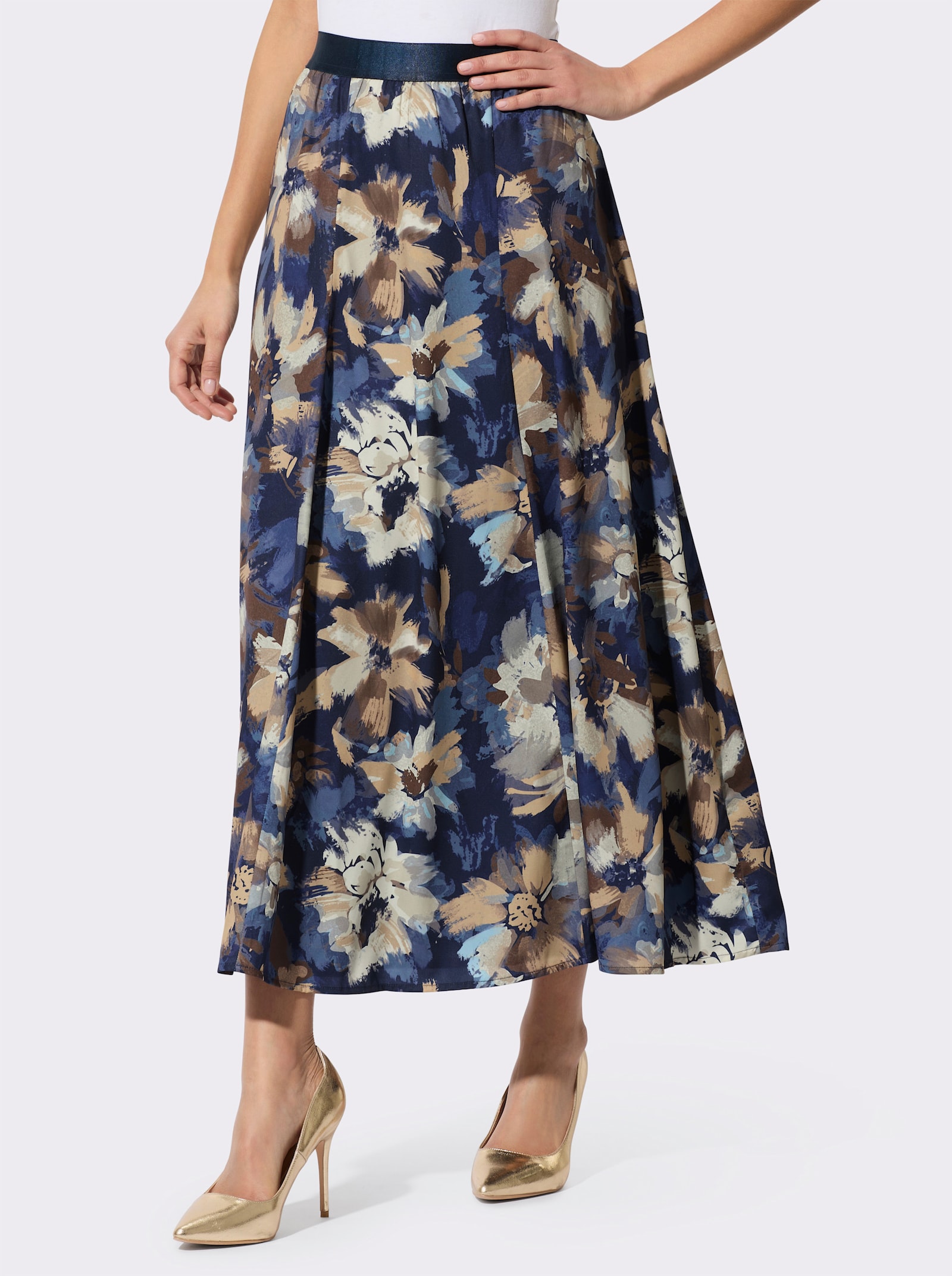 Jupe à panneaux tissée, imprimée - marine-couleur ivoire imprimé