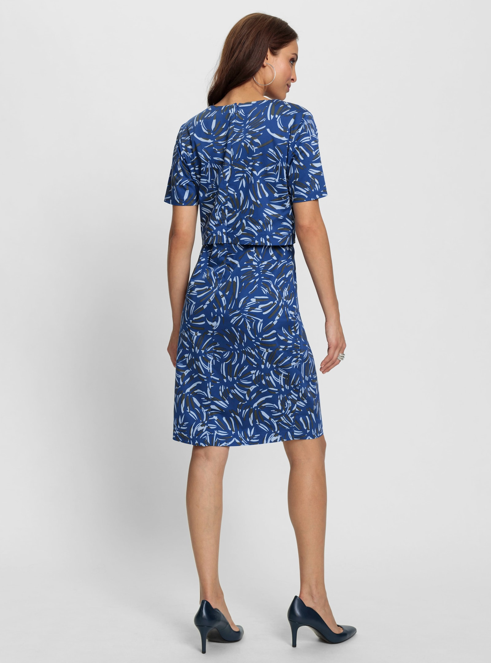 Druckkleid in Baumwoll-Webqualität - royalblau-graphit-bedruckt