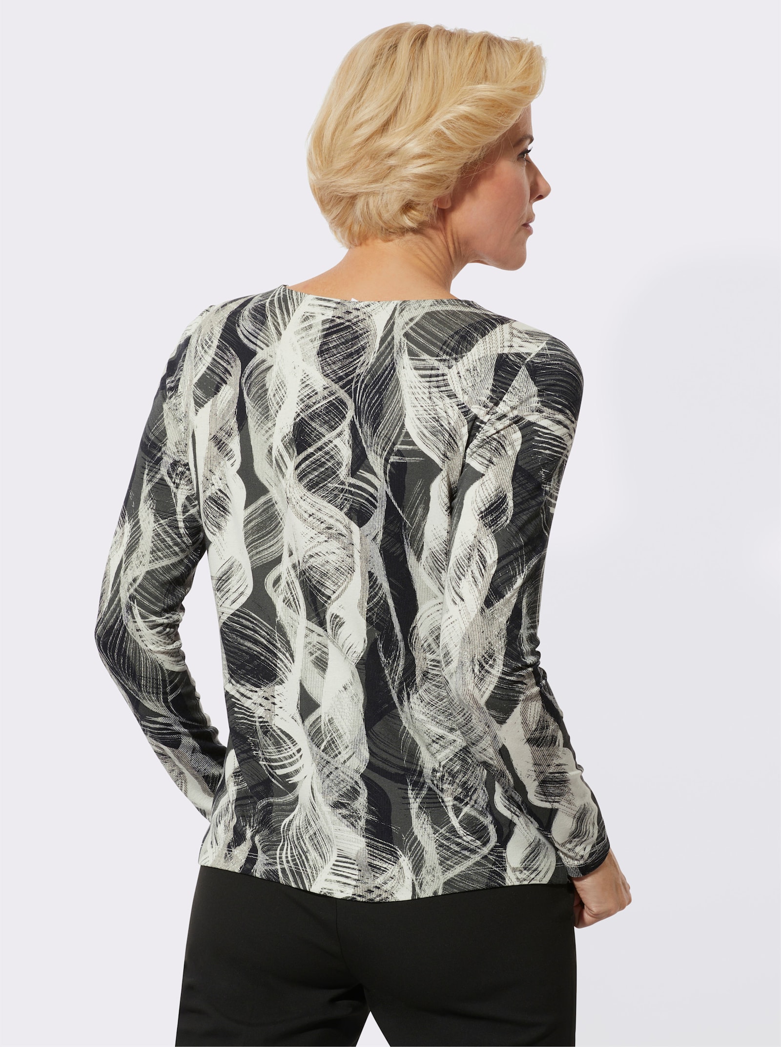 Shirt met ronde hals, in grafisch dessin - zwart/ecru geprint