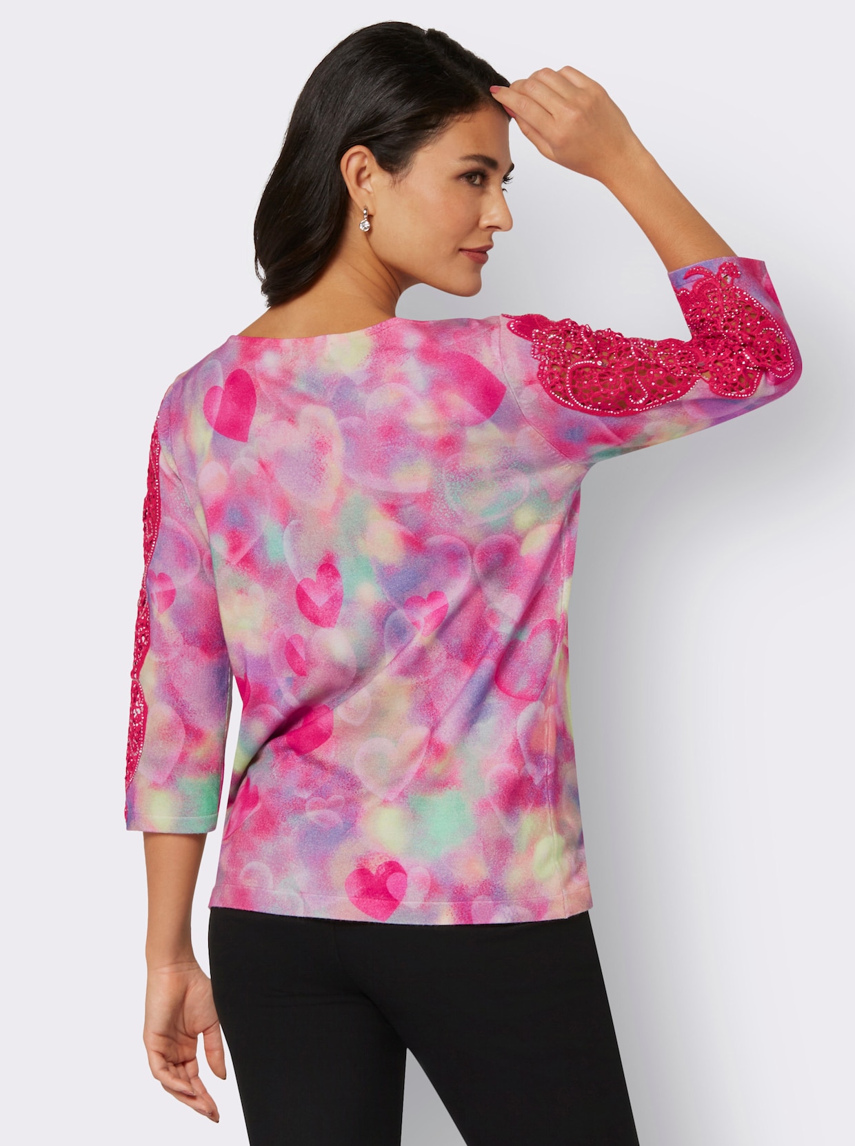 Pullover met 3/4-mouwen - roze/pink bedrukt