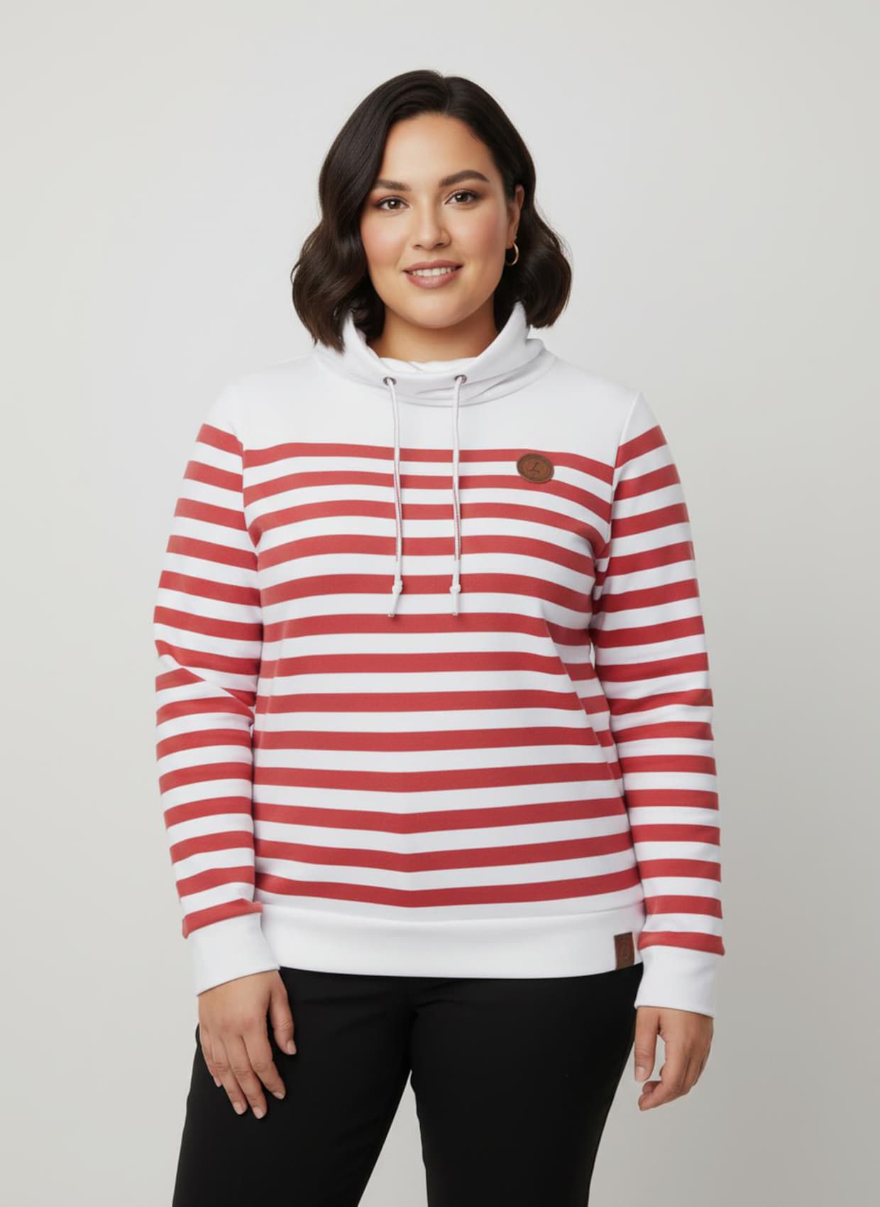 Sweatshirt mit verlängertem Rückteil - weiß-grapefruit-geringelt