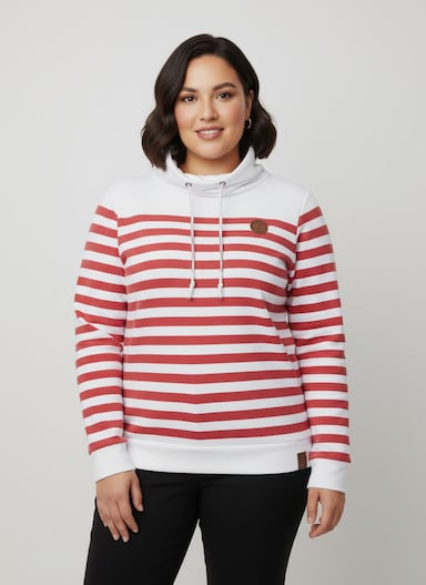 Sweatshirt mit verlängertem Rückteil - weiß-grapefruit-geringelt