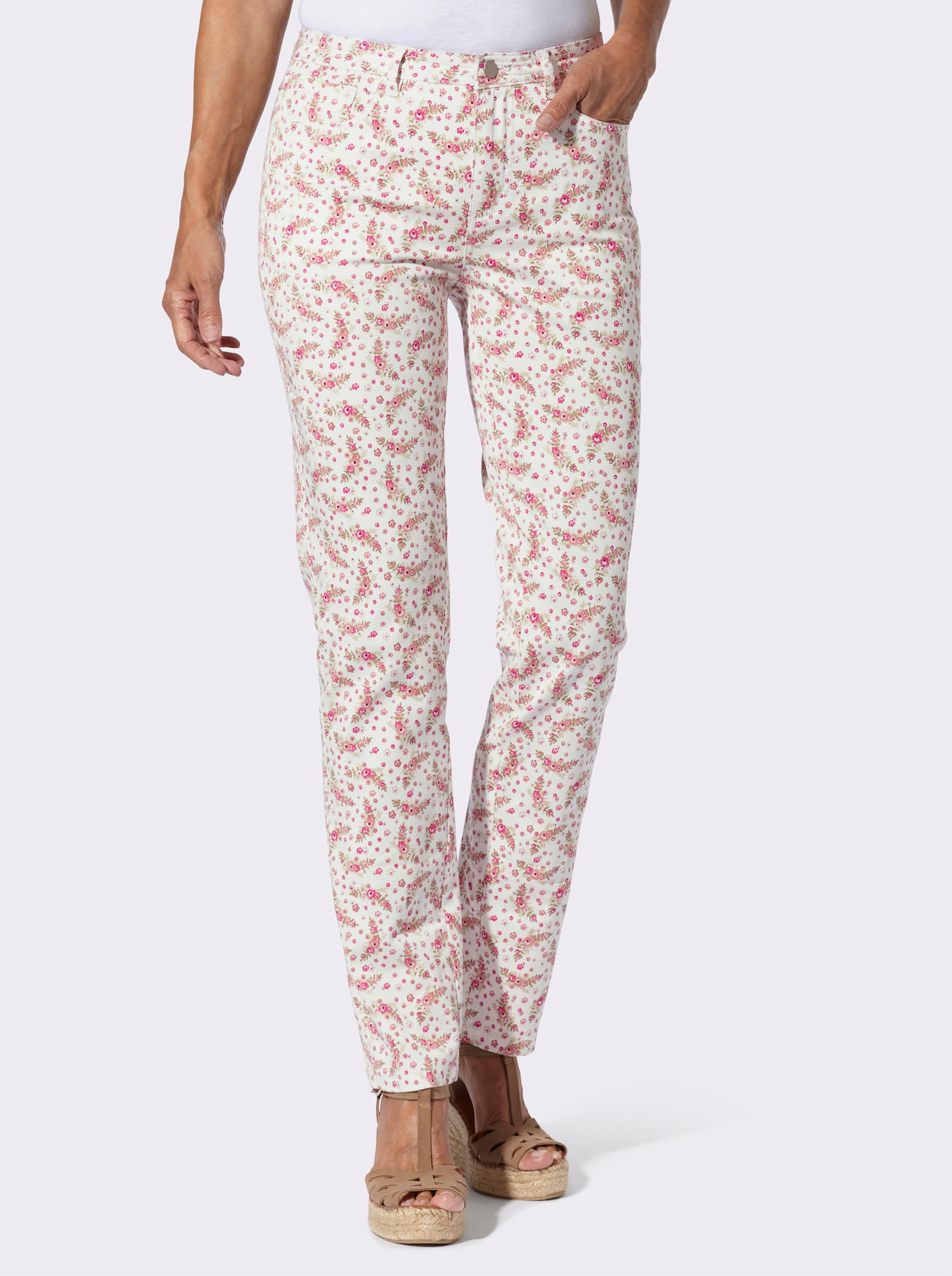Jeans im floralen Dessin - ecru-rosenholz-bedruckt