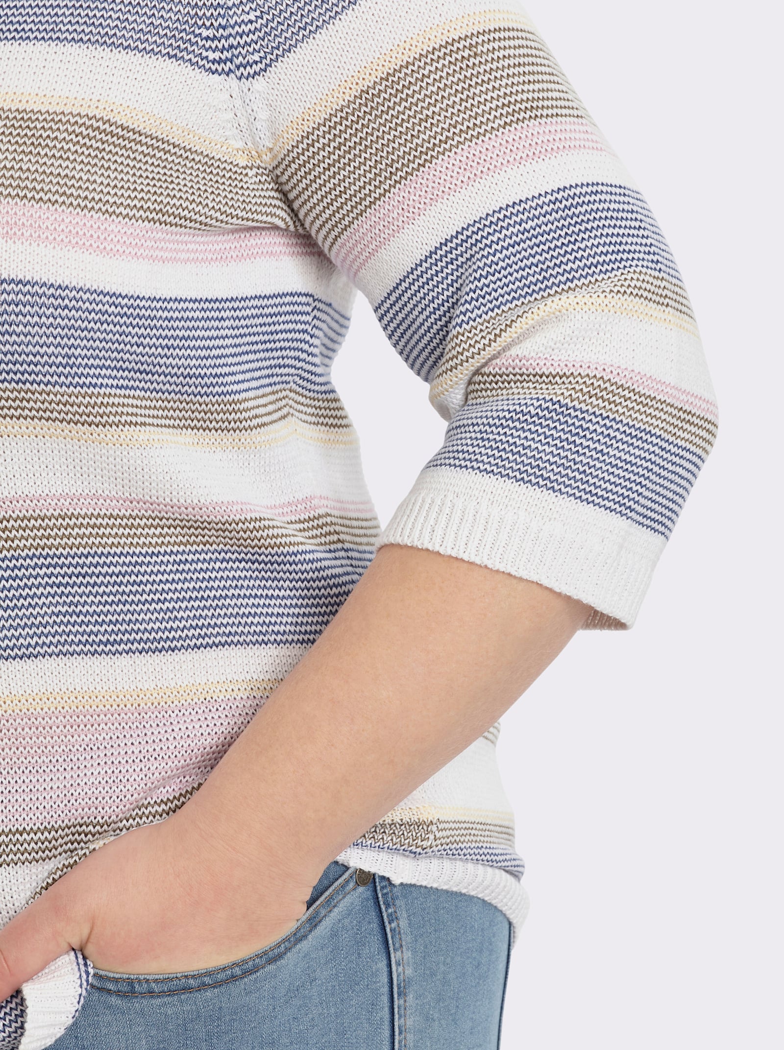 Streifenpullover mit garngefärbtem Muster - ecru-gestreift