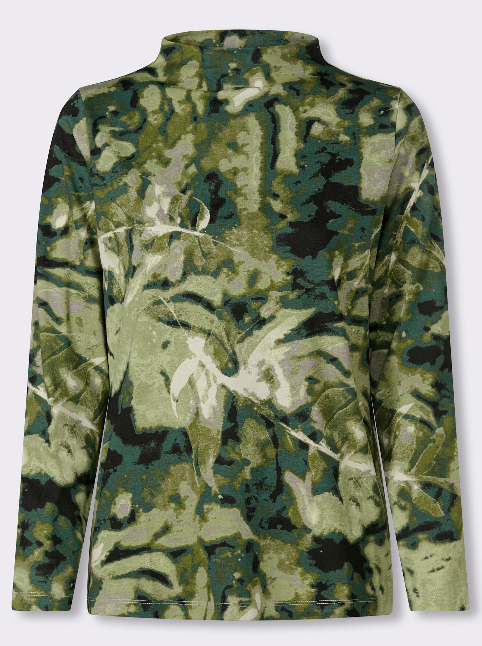  Langarmshirt mit Kelchkragen - lindgrün-moos-bedruckt