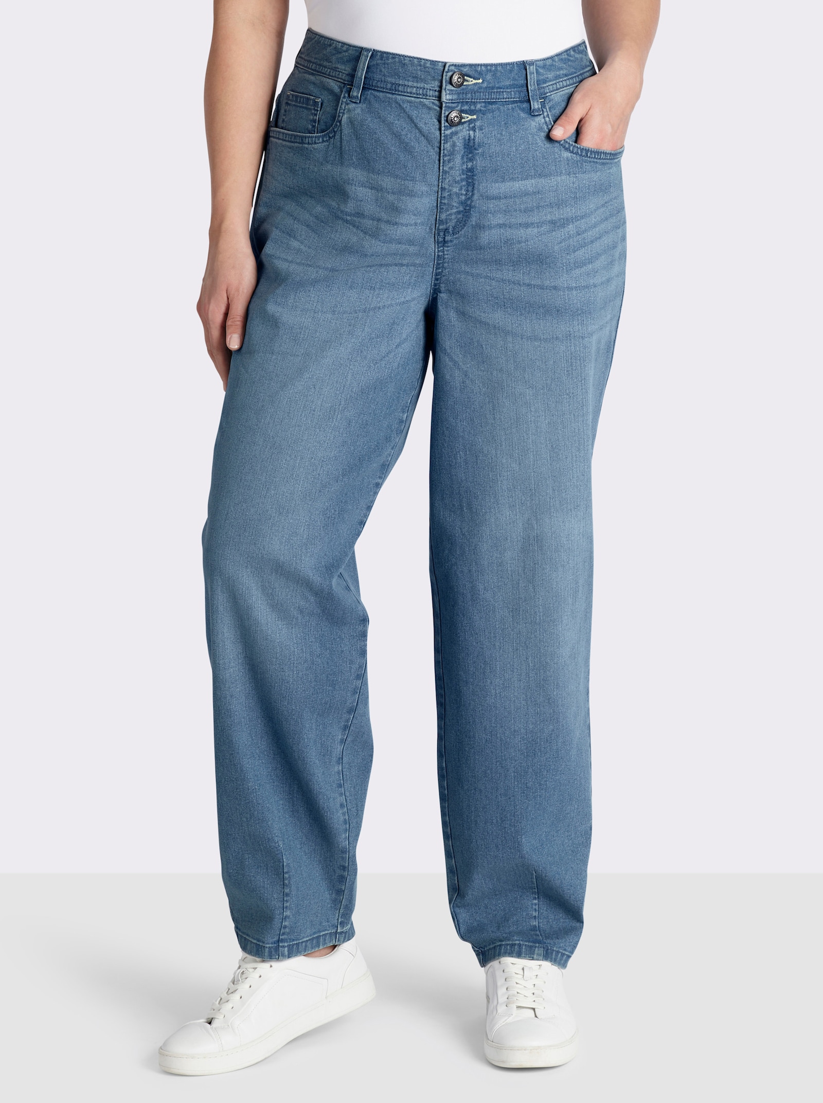 sheego 5-Pocket-Jeans mit Barrel-Leg - blue-bleached