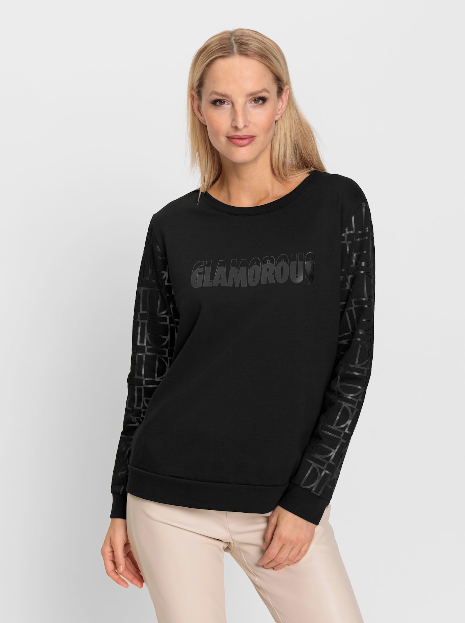 heine Sweatshirt mit glänzendem Schriftzug - schwarz