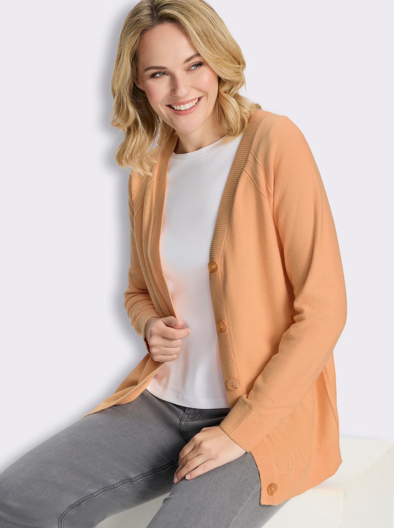 Strickjacke mit Raglan-Ärmeln - apricot