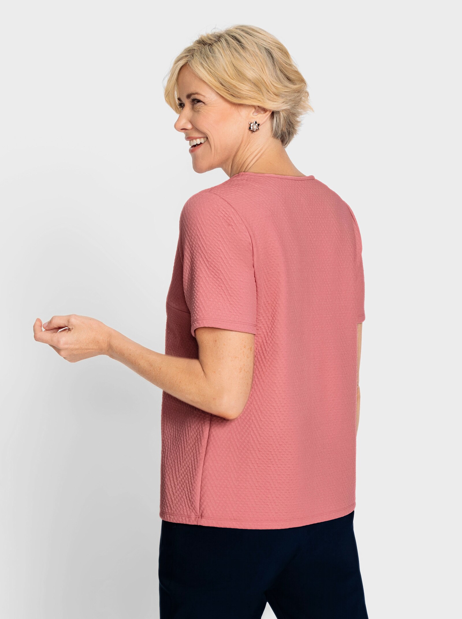 Shirt met V-hals en schouderpassen - flamingo