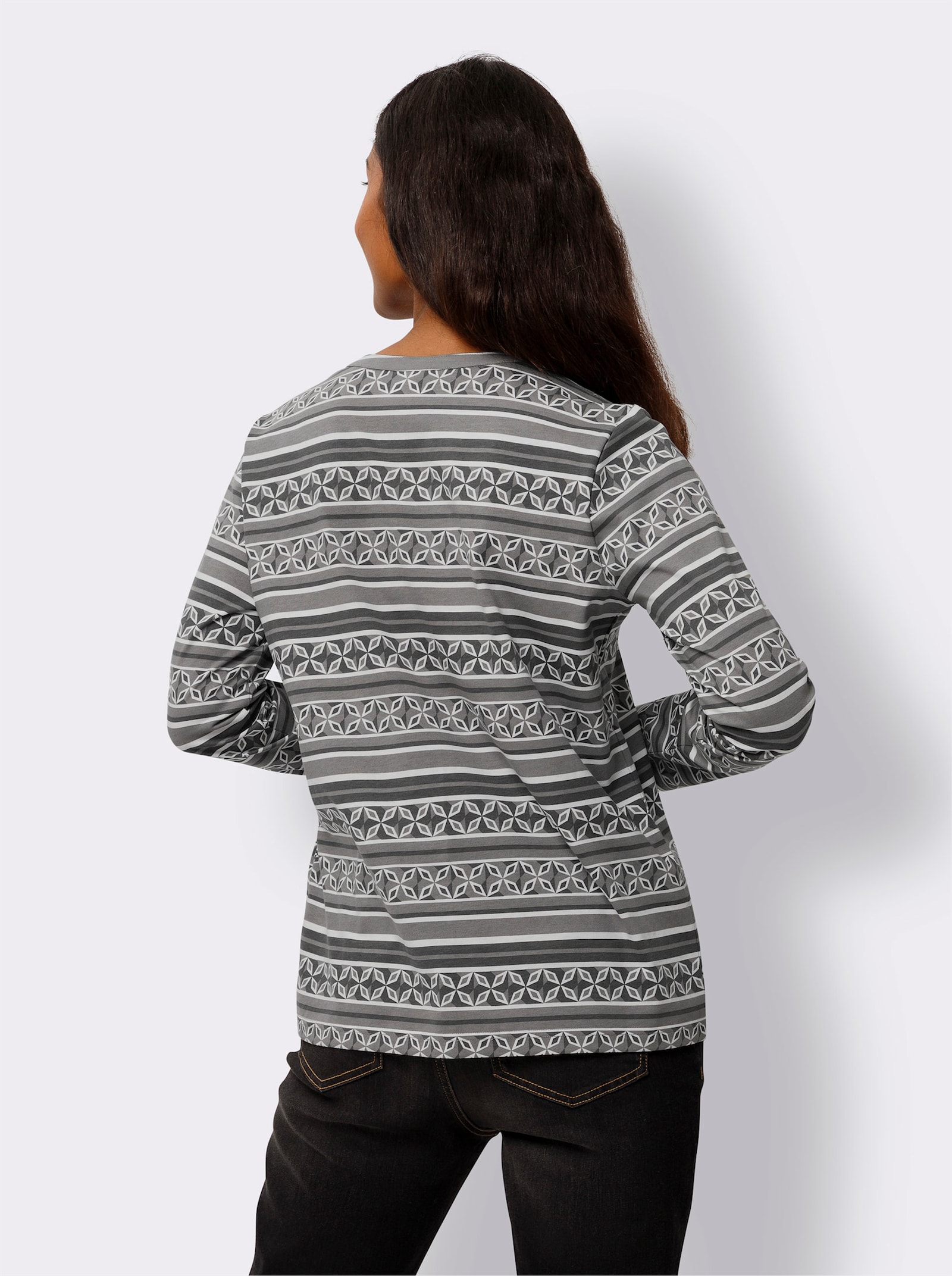 heine Langarmshirt im Mustermix - grau-ecru-bedruckt