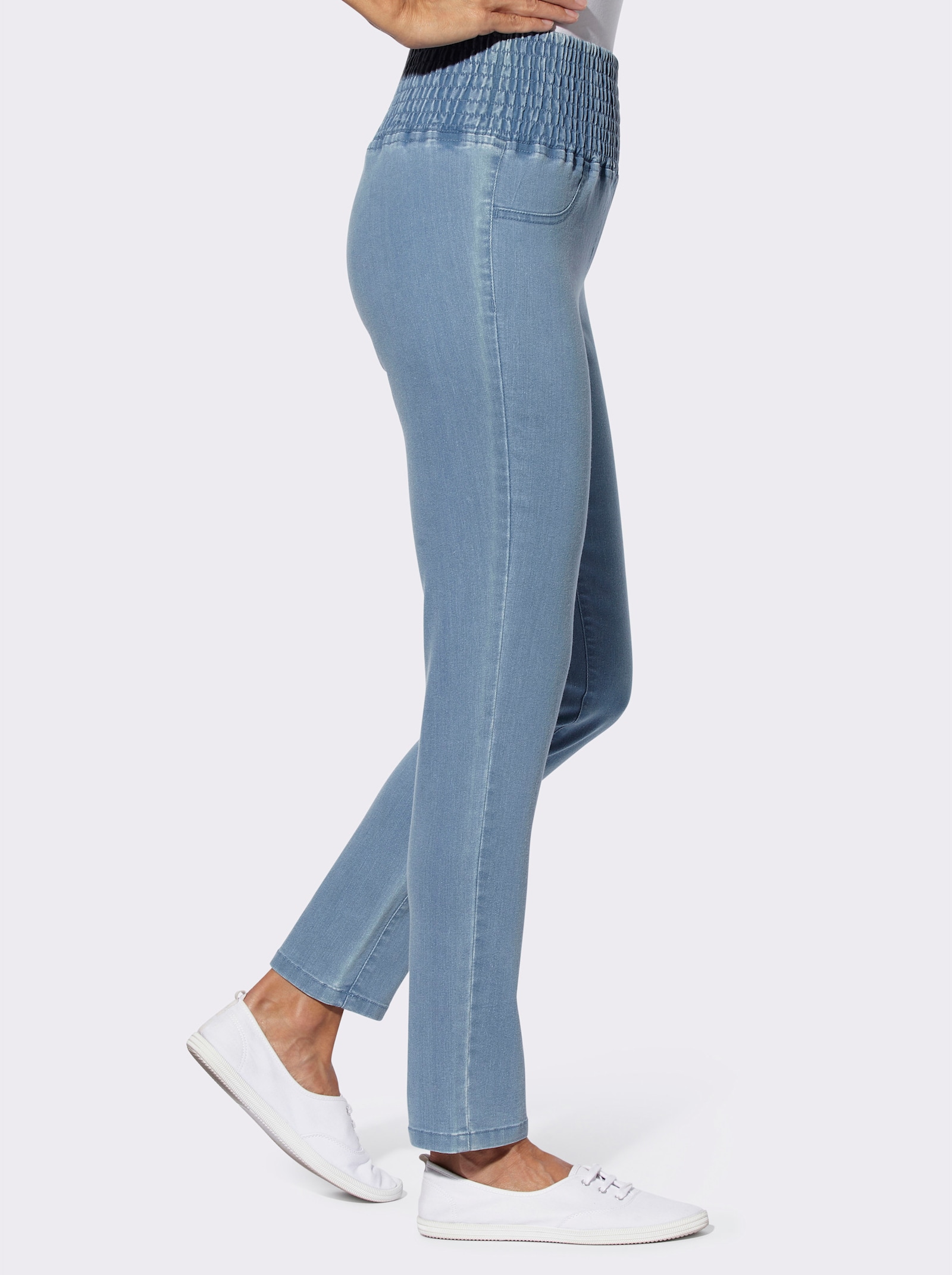 Jeans met gesmokte comfortband rondom - blue-bleached