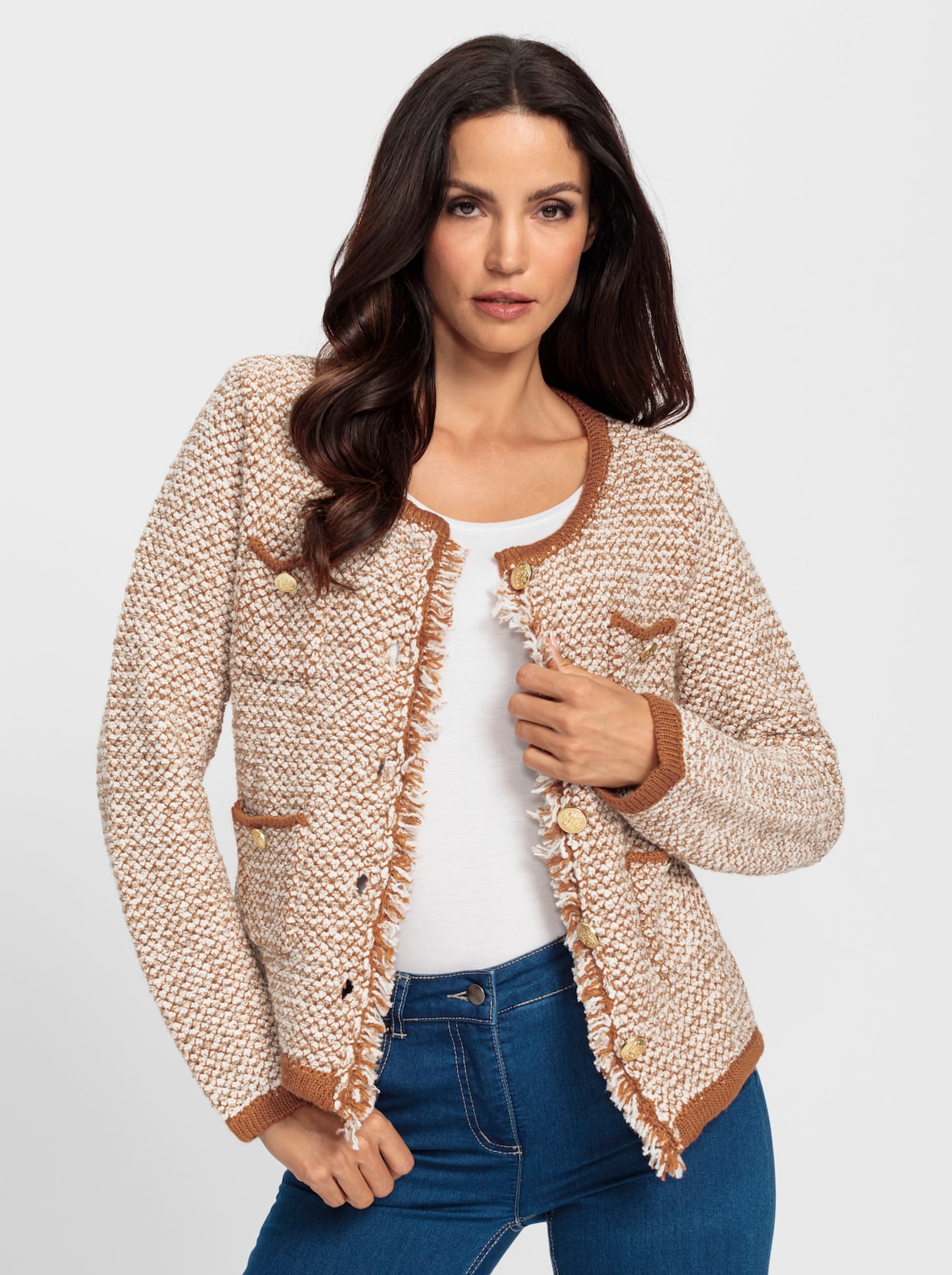 heine Strickjacke - camel-champagner-meliert