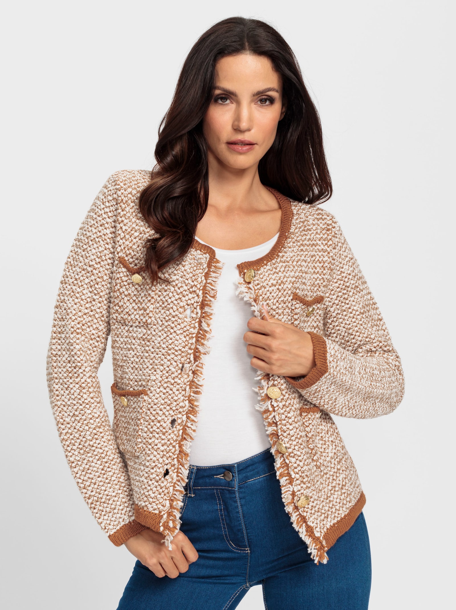 heine Strickjacke mit Effektgarn - camel-champagner-meliert