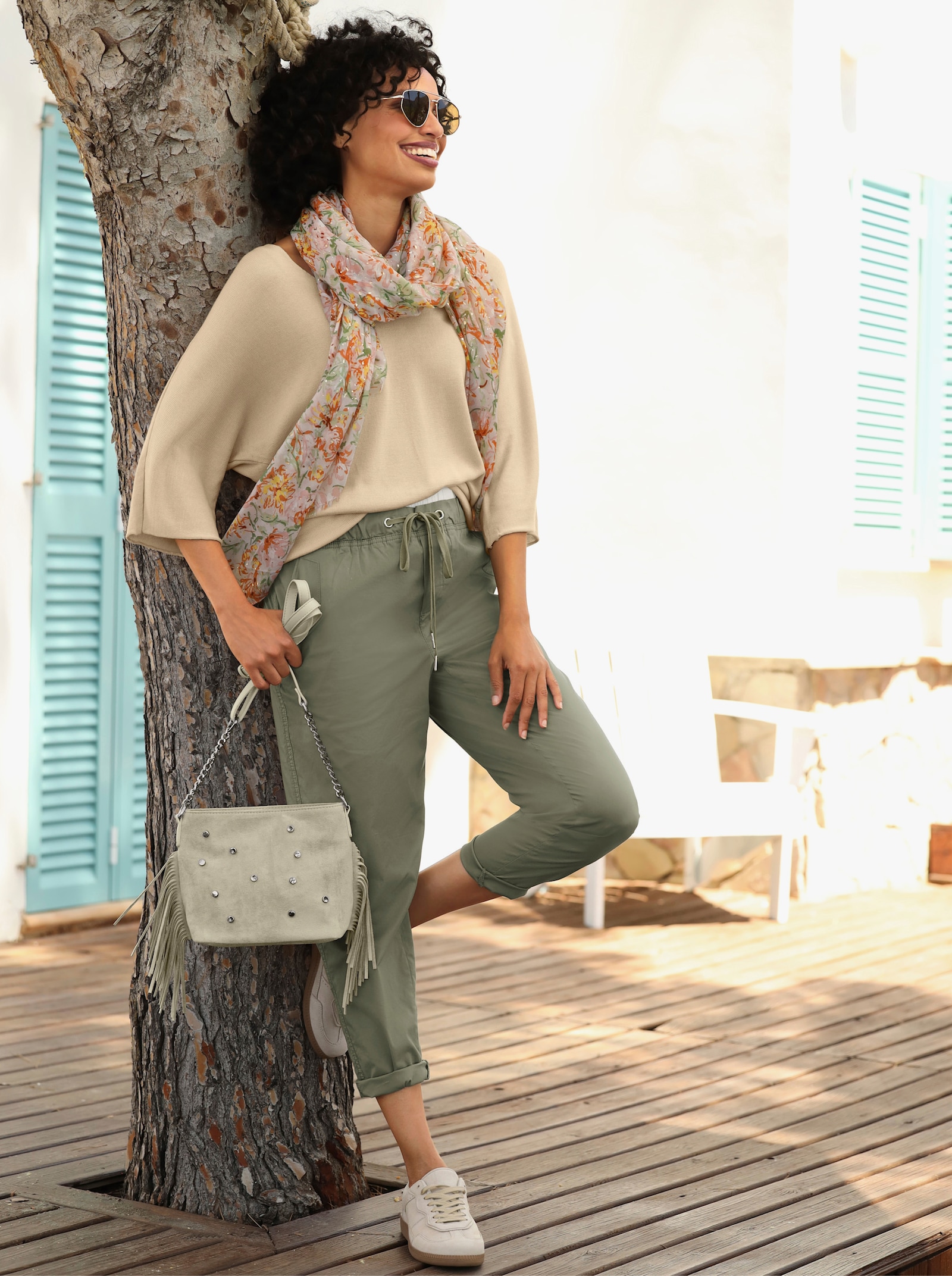 heine 7/8-Hose mit Kontrastbund - khaki