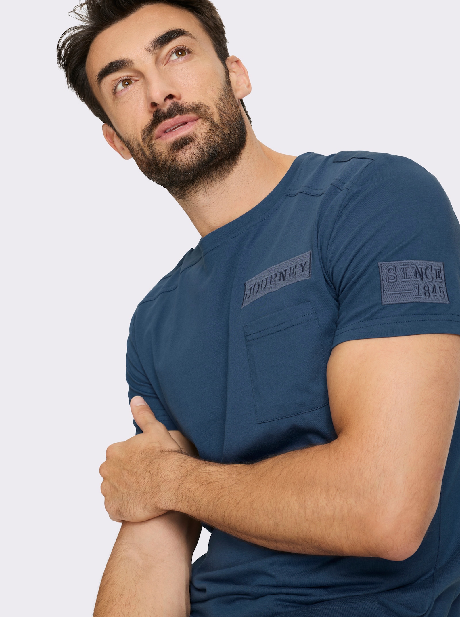Marco Donati Kurzarmshirt aus reiner Baumwolle - jeansblau