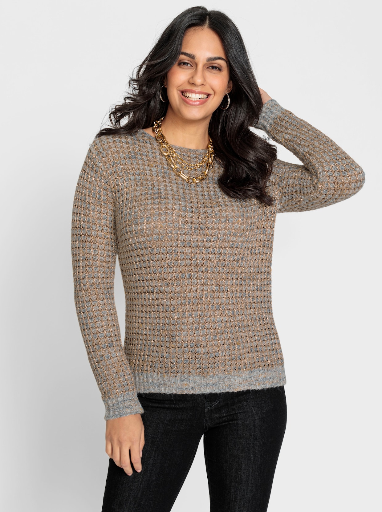 Pullover met ronde hals - zand