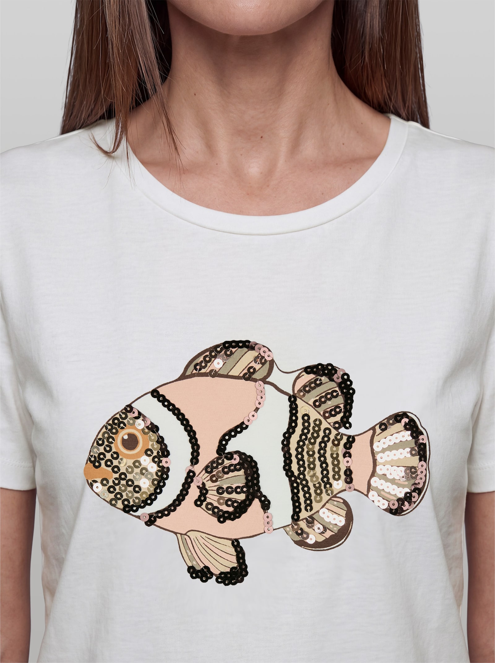 heine Kurzarmshirt mit Pailletten - ecru